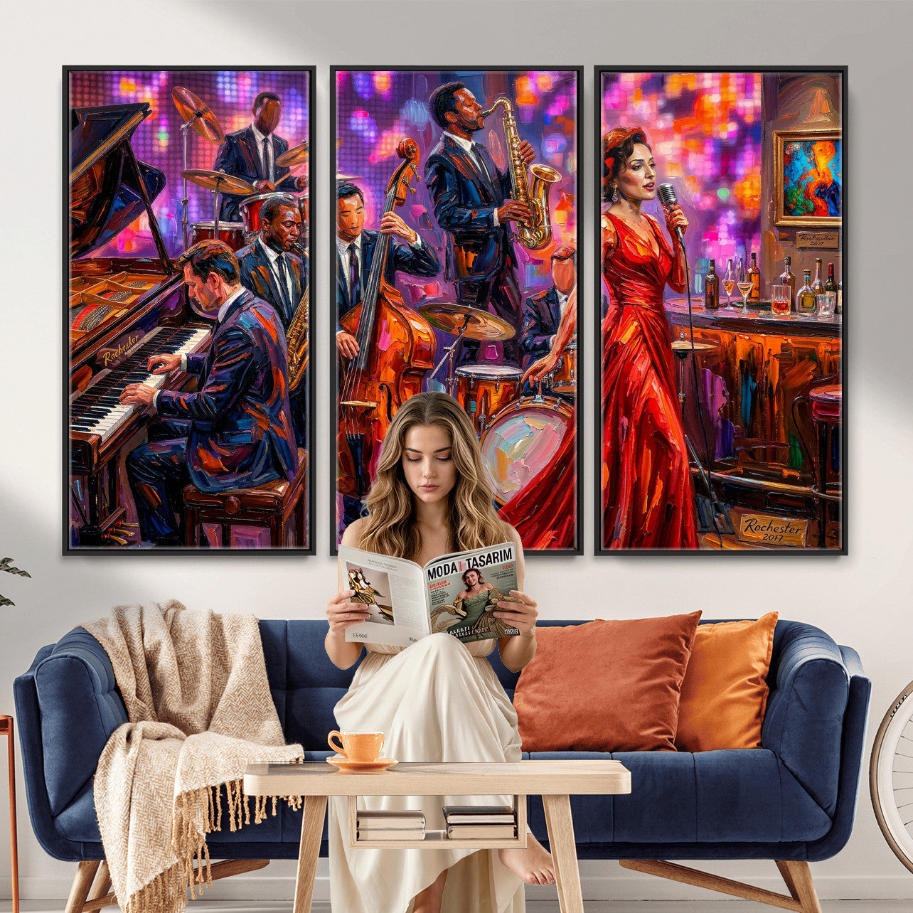620930J20-MGV-CV-36X24 - Jazz Band Canvas Wall Art — Jazz Club Singer Saxophone Print | Music Wall Decor | Bar Restaurant Art | Music Lover Gift | Jazz Home Decor