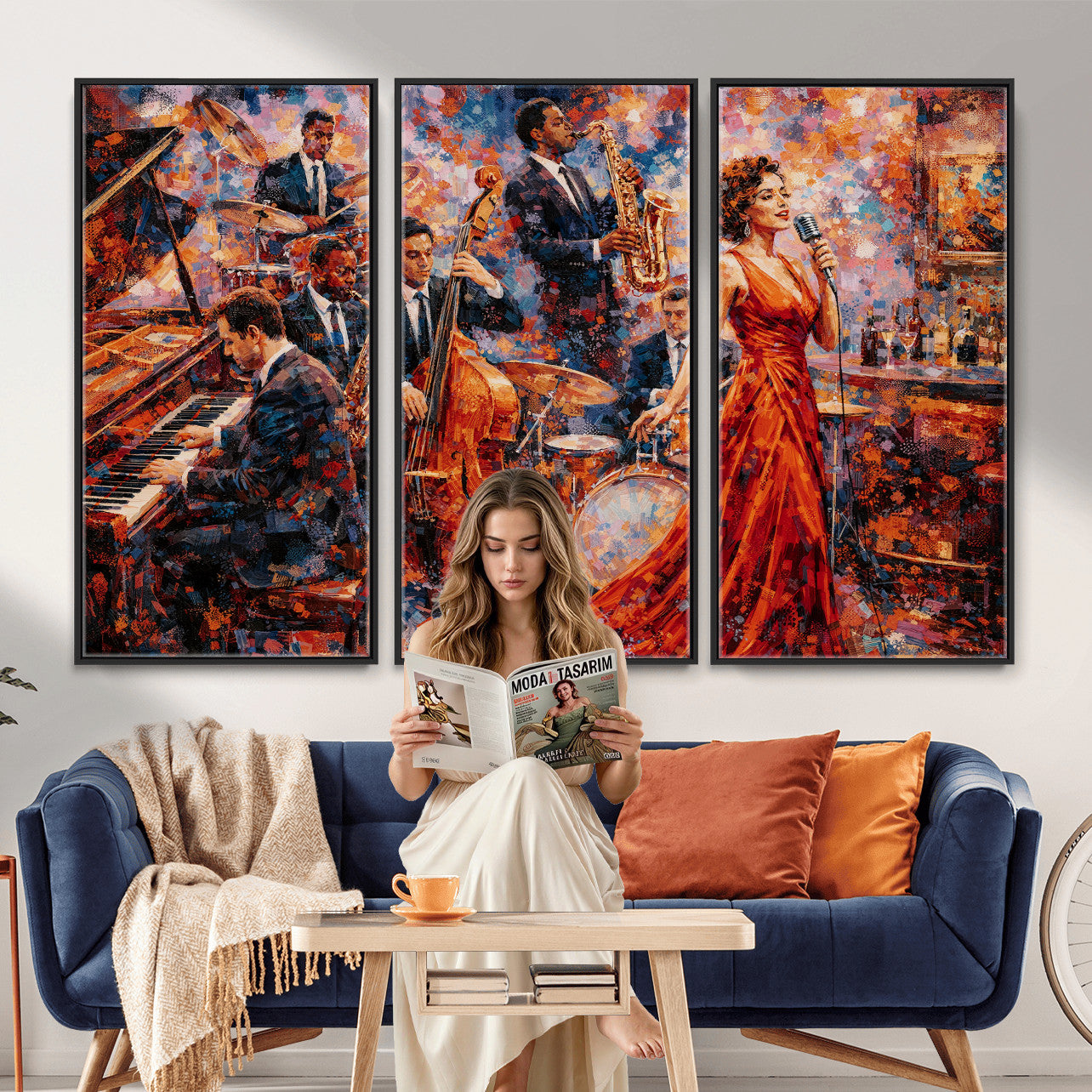 620930SF20-MGV-CV-36X24 - Jazz Band Canvas Wall Art — Jazz Club Singer Saxophone Print | Music Wall Decor | Bar Restaurant Art | Music Lover Gift | Jazz Home Decor