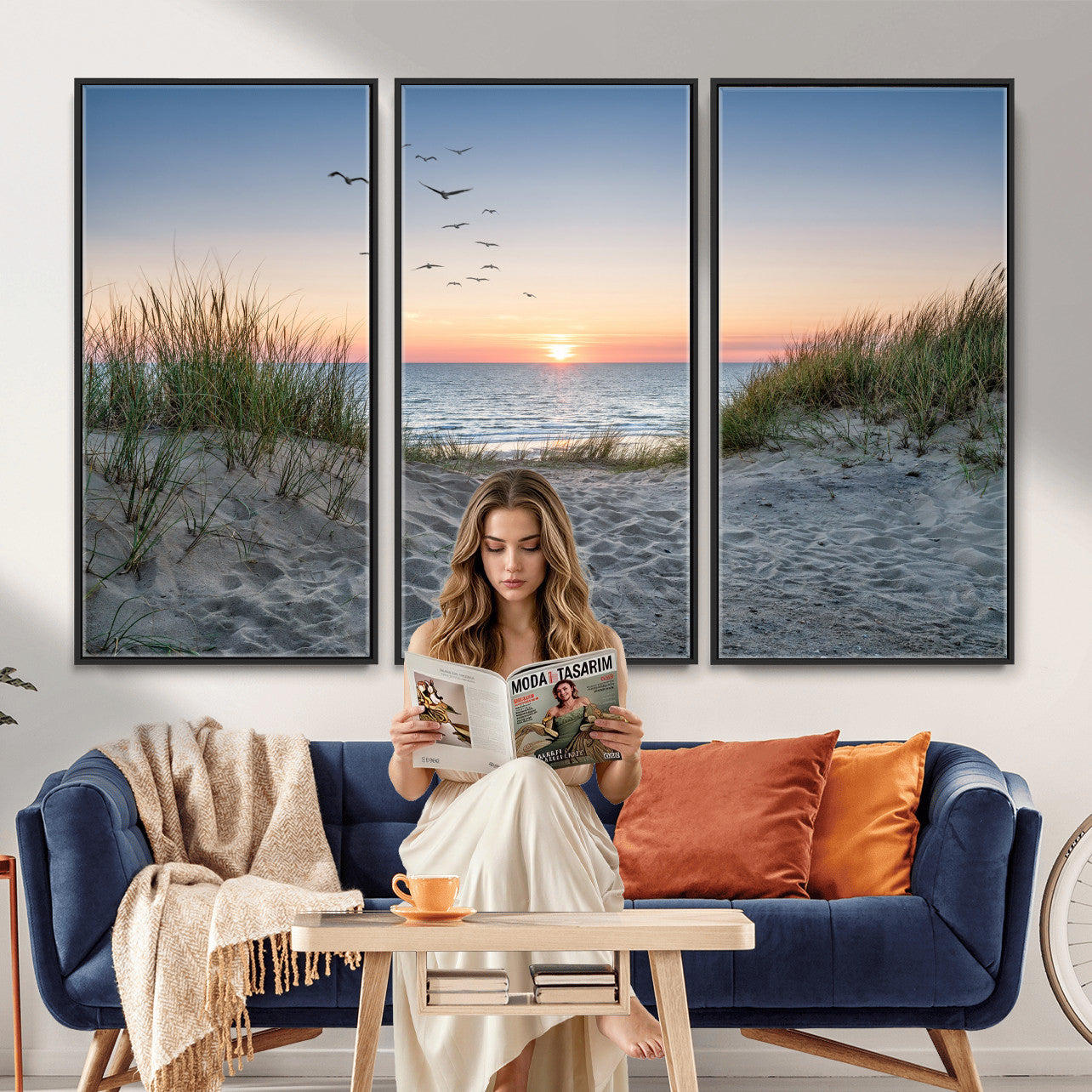 12172032-MGV-CV-36X24 - Sandy Dune Path Sunset Canvas Wall Art — Seagulls Beach Ocean Photography Print | Coastal Home Decor | Nautical Wall Art | Beach House Gift