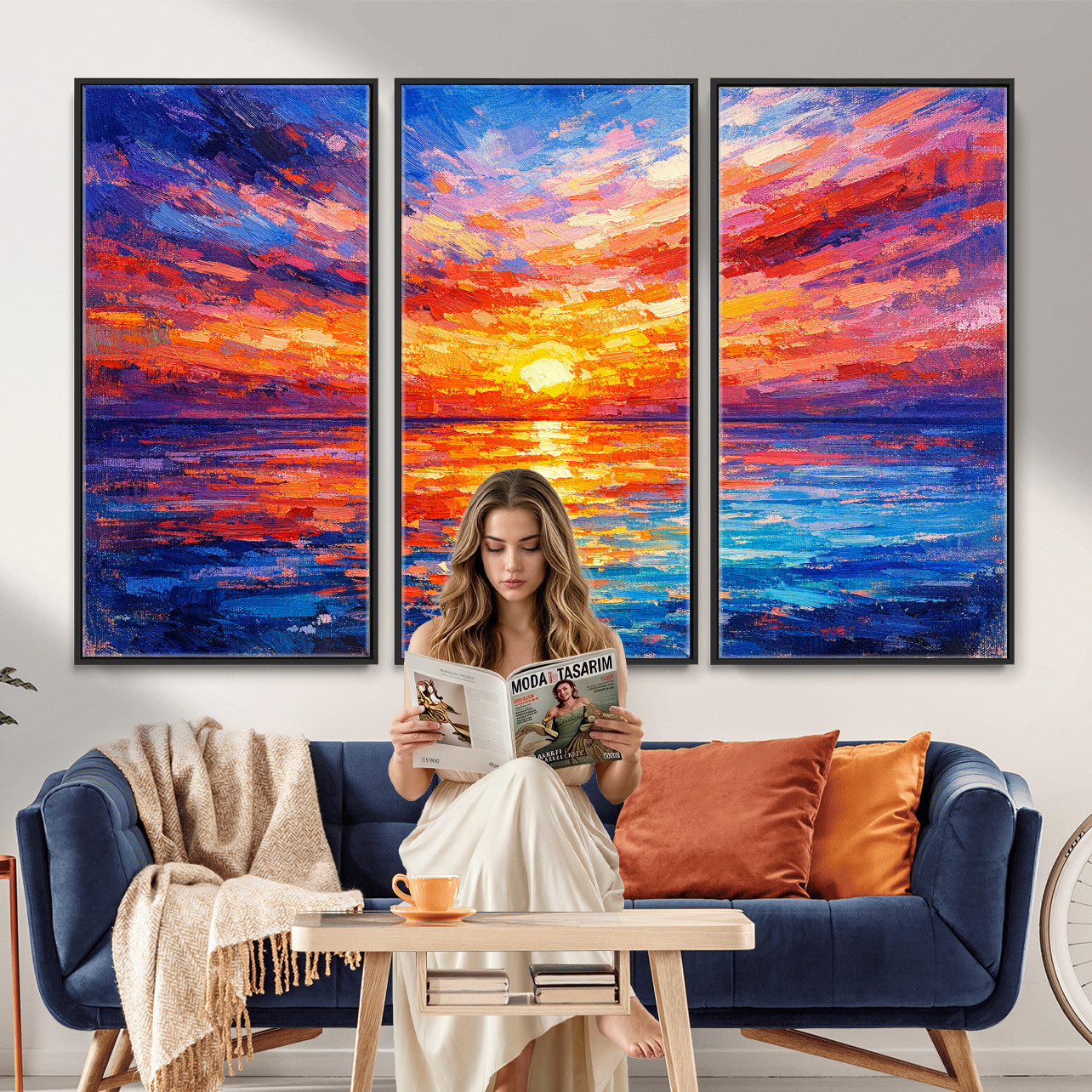 54915078-MGV-CV-36X24 - Colorful Knife Ocean Sunset Canvas — Orange Pink Teal Expressionist Sea Print | Colorful Coastal Wall Art | Vibrant Beach Decor Gift