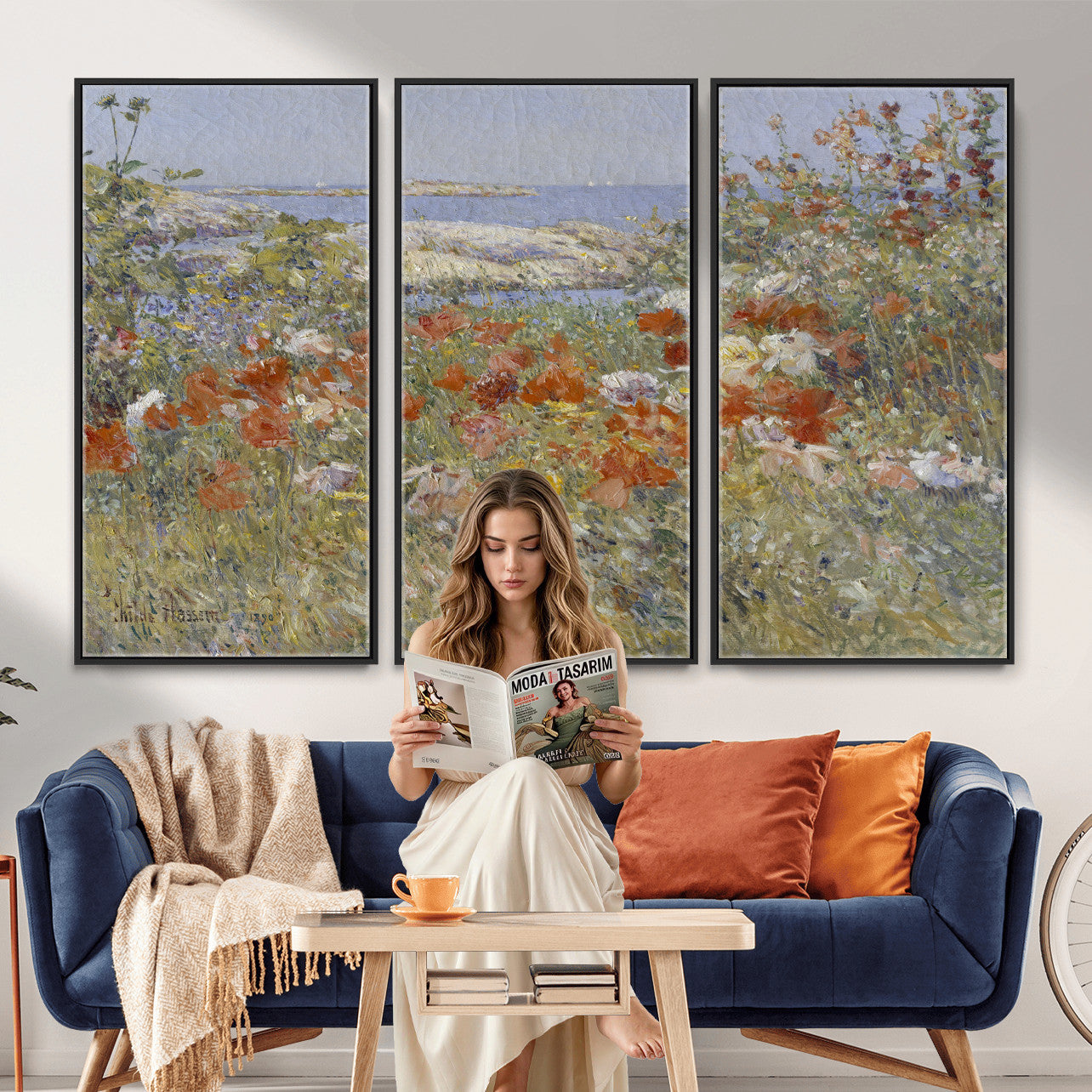 54770907-MGV-CV-36X24 - Childe Hassam Celia Thaxter Garden Canvas — 1890 American Impressionist Poppy Floral Print | Isles of Shoals Coastal Art | Classic Gift