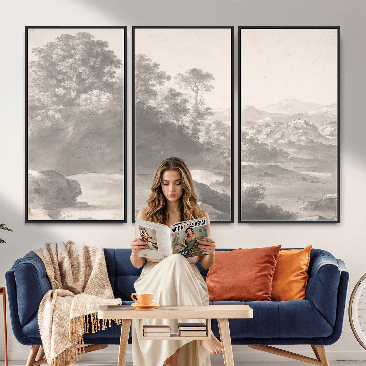 33041209-MGV-CV-36X24 - Van Poelenburch Landscape Canvas Wall Art — Dutch Golden Age Gray Wash Drawing Print | Baroque Italianate Nature Decor | Old Master Classic Gift