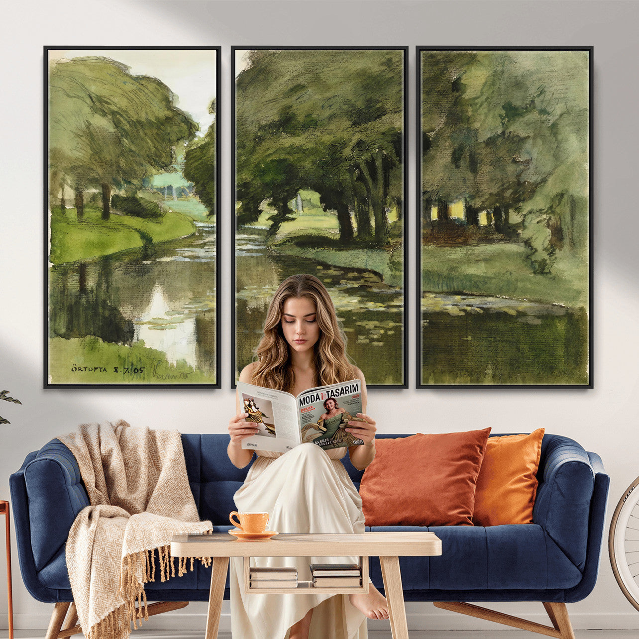 54446767-MGV-CV-36X24 - Anders Zorn Watercolor Canvas Print, Örtofta 1905 Swedish River Landscape, Impressionist Nature Art, Scandinavian Wall Decor, Plein Air Painting Print