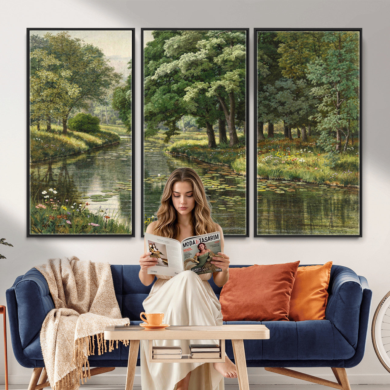 44288560-MGV-CV-36X24 - Forest Stream Canvas Wall Art, Peder Monsted A Forest Stream 1905 Print, Danish Realist Landscape, Lily Pad River Nature Decor, Vintage Green Painting