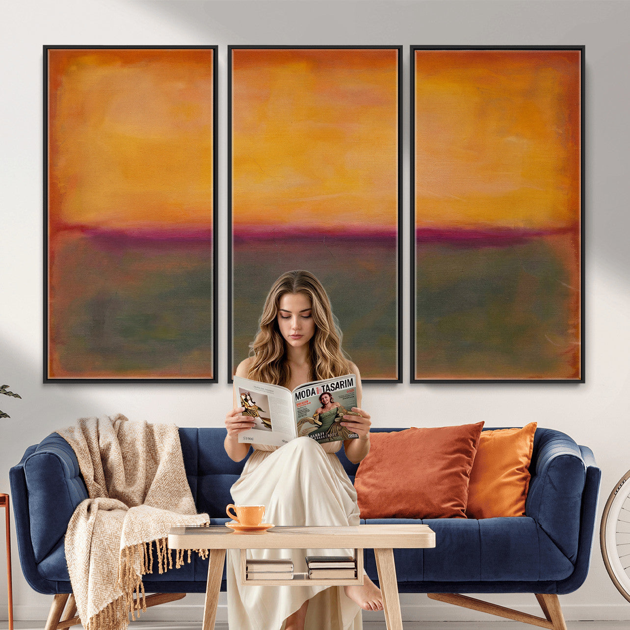 21628300-MGV-CV-36X24 - Abstract Color Field Wall Art Canvas Print, Framed Minimalist Horizon Artwork for Living Room Bedroom Office