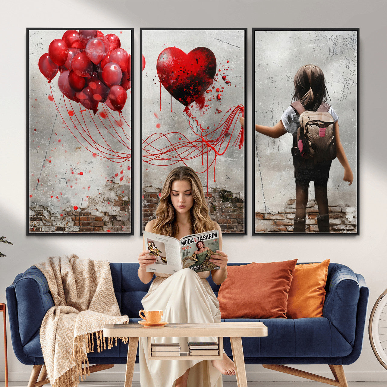 2162830T-MGV-CV-36X24 - Girl Graffiti Wall Art Canvas Print, Red Balloon Heart Street Art, Urban Love Artwork for Living Room Bedroom Hallway Office, Modern Abstract Canvas Wall Decor Home Decor