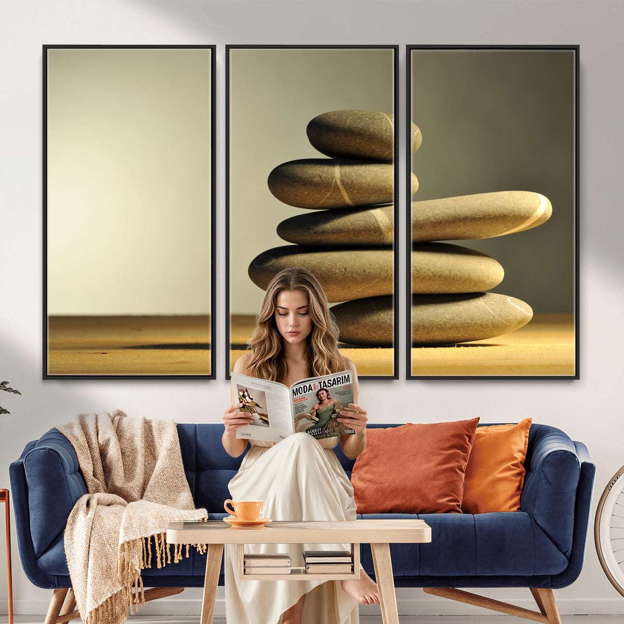 85424263-MGV-CV-36X24 - Zen Stone Wall Art Canvas Print, Balanced Rock Stack Framed Spa Artwork, Minimalist Meditation Decor for Living Room Bedroom Office Bathroom