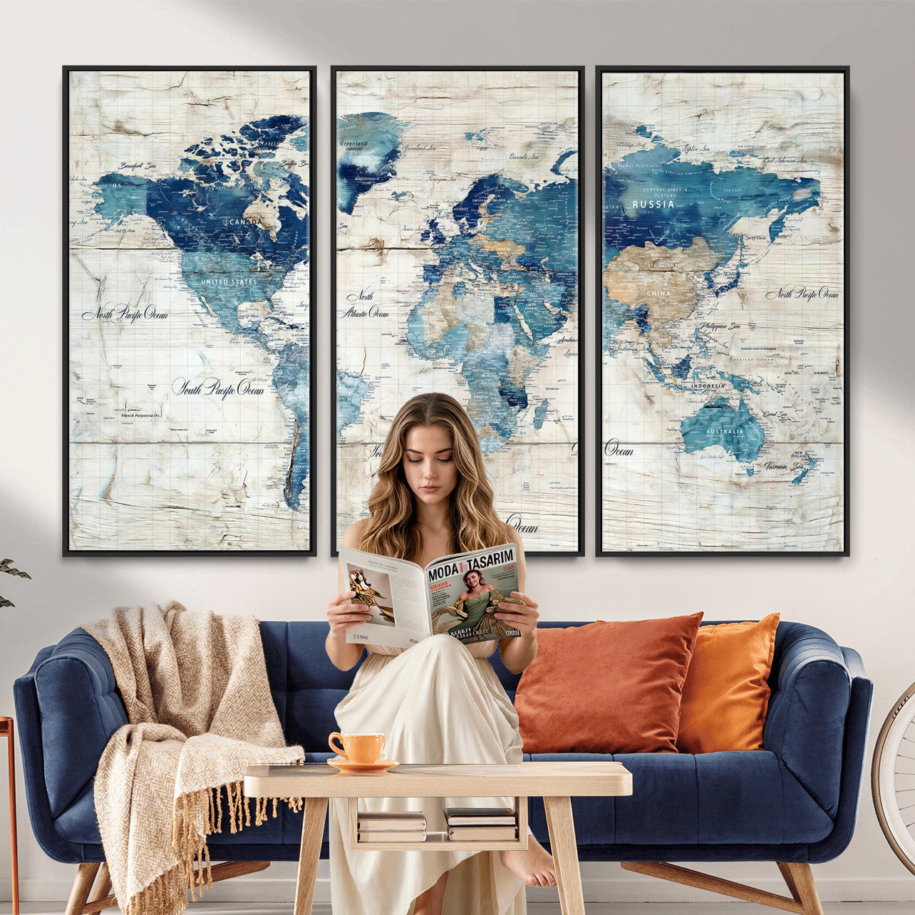 86799232-MGV-CV-36X24 - Watercolor World Map Canvas Wall Art Print – Abstract Colorful Travel Wall Decor