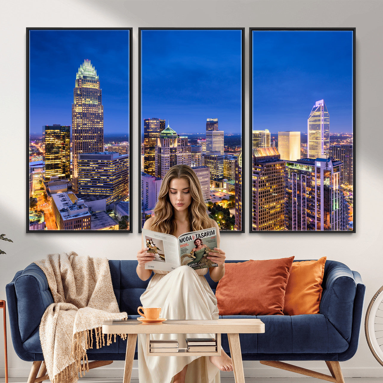 74382190-MGV-CV-36X24 - Charlotte Skyline Canvas Wall Art Print – North Carolina Cityscape Photography Print