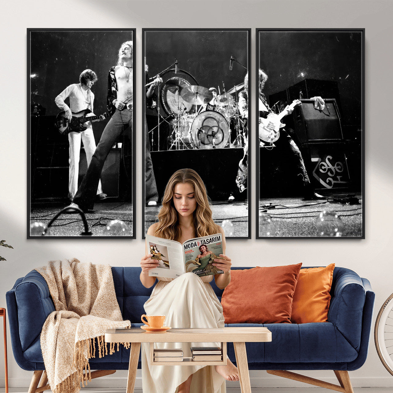 87313532-MGV-CV-36X24 - ed Zeppelin Live Concert Canvas Wall Art, Classic Rock Band Photography Print, Vintage Music Stage Performance Artwork