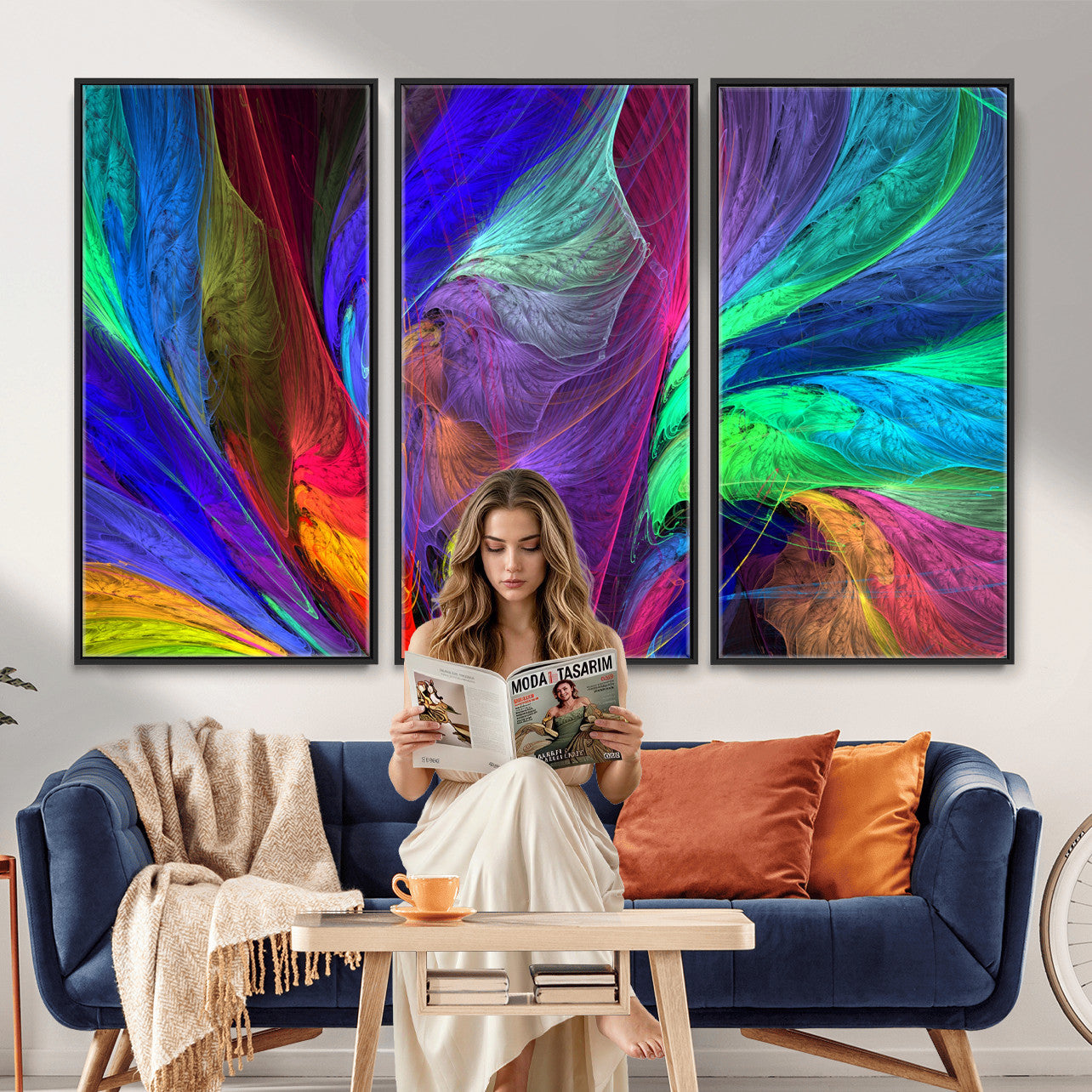 376925791-MGV-CV-36X24 - Colorful Abstract Canvas Wall Art, Rainbow Swirl Fractal Print, Bold Multicolor Living Room Decor, Vibrant Energy Art, Large Abstract Wall Art