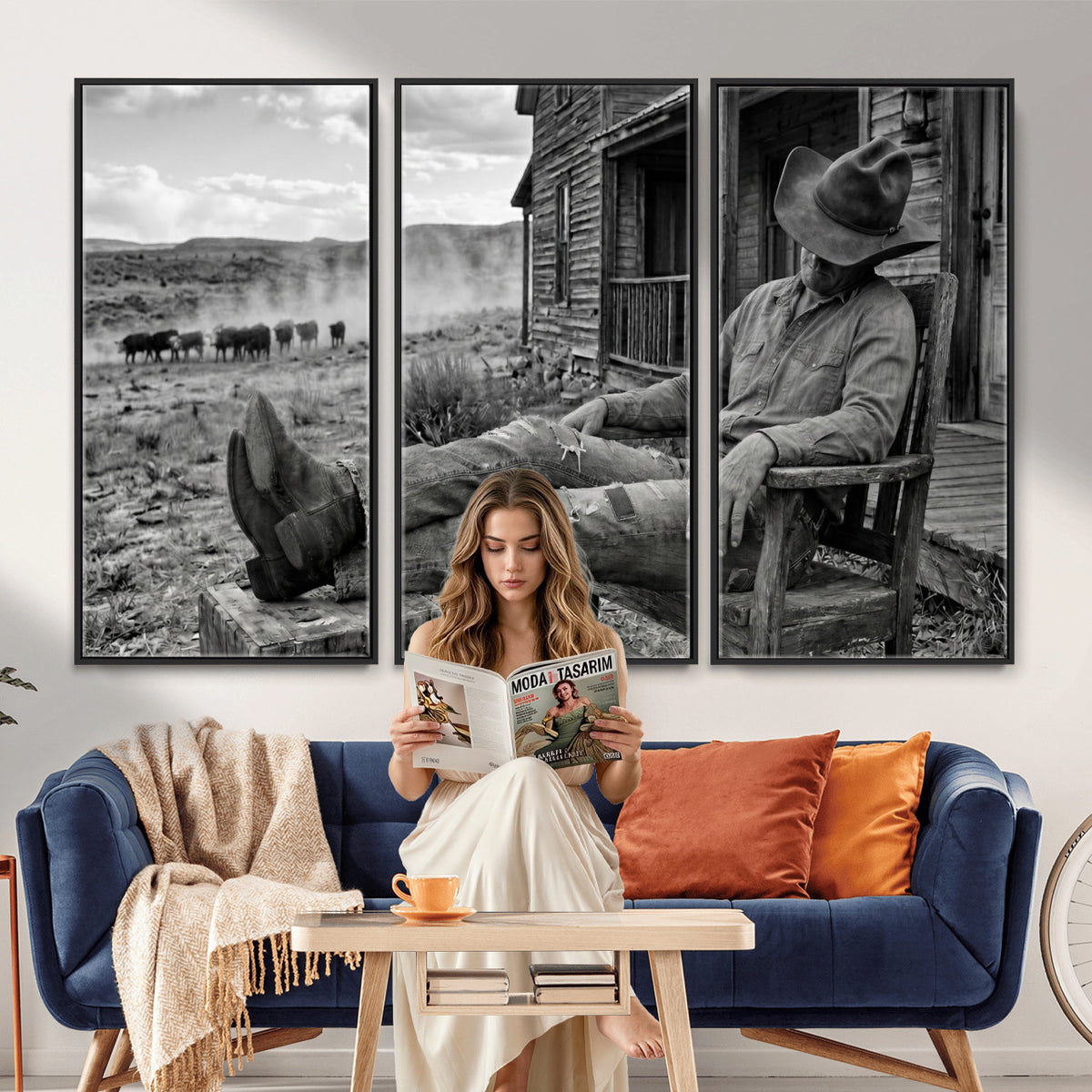 94461975S-MGV-CV-36X24 - Vintage Sleeping Cowboy Wall Art Canvas Print, Western Home Decor