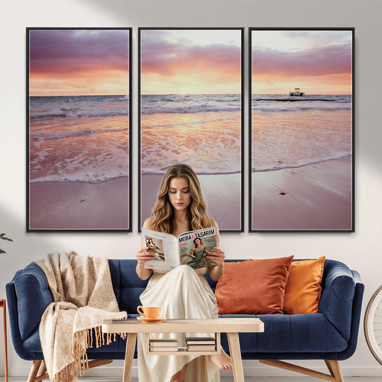 44765395-MGV-CV-36X24 - Beach Sunset Canvas Wall Art Print - Ocean Waves Landscape, Coastal Photography, Seascape Wall Decor, Ready to Hang