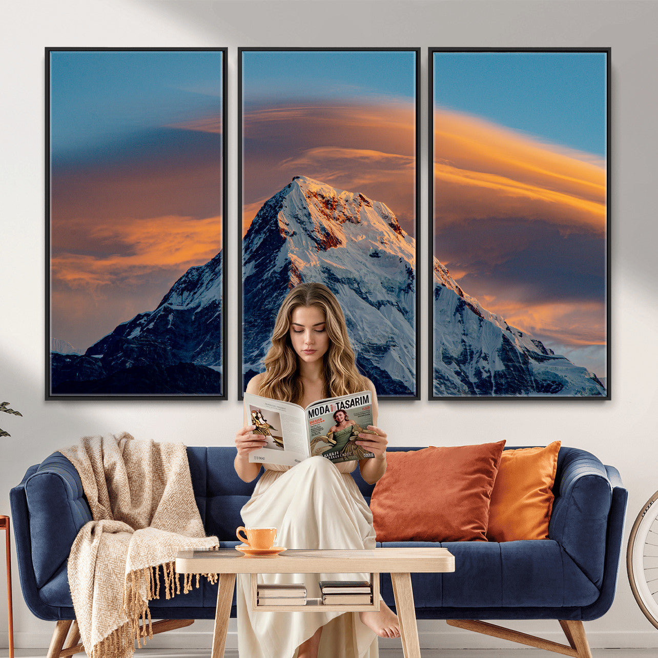 73810927-MGV-CV-36X24 - Snow Mountain Canvas Wall Art Print | Alpine Peak Landscape, Winter Nature Photography, Large Mountain Decor