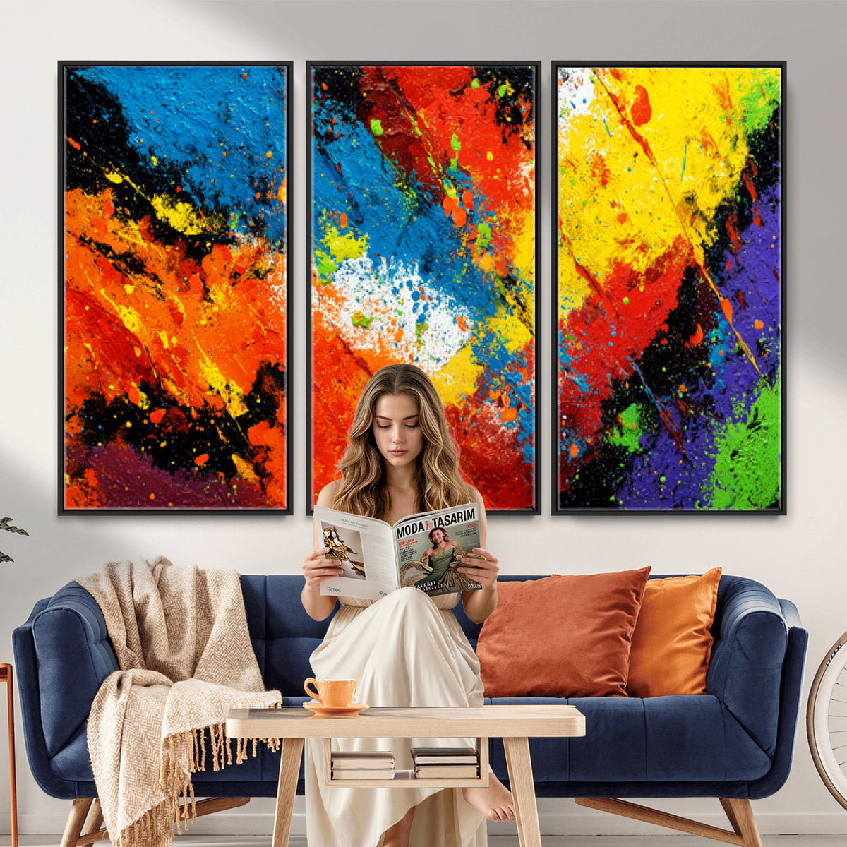 74888753-MGV-CV-36X24 - Vibrant Blue Abstract Canvas Wall Art Colorful Impasto Oil Painting Print