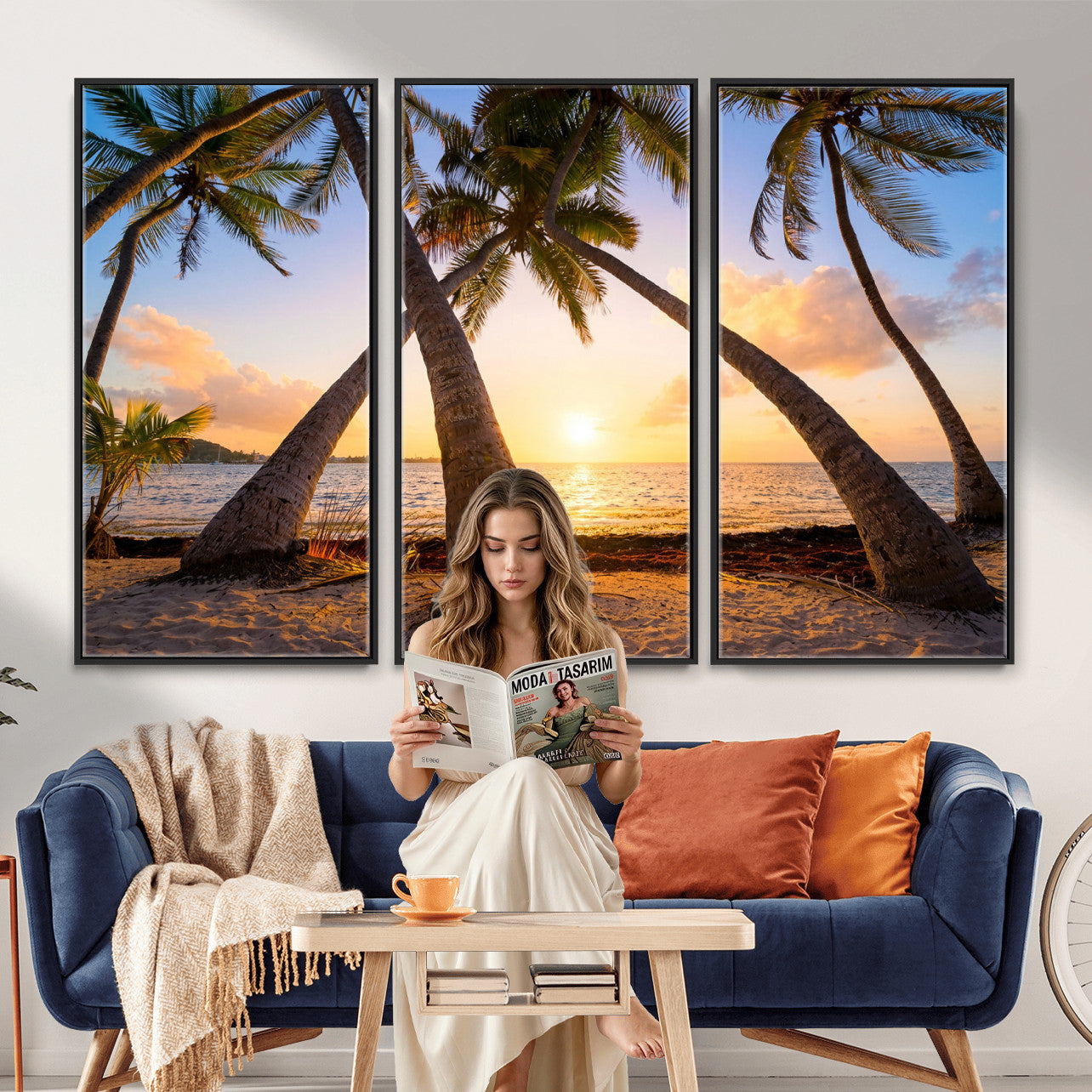 75123213-MGV-CV-36X24 - Tropical Island Coconut Palm Trees Sunset Wall Art Canvas Print - Turquoise Beach Print for Nautical Home Decor