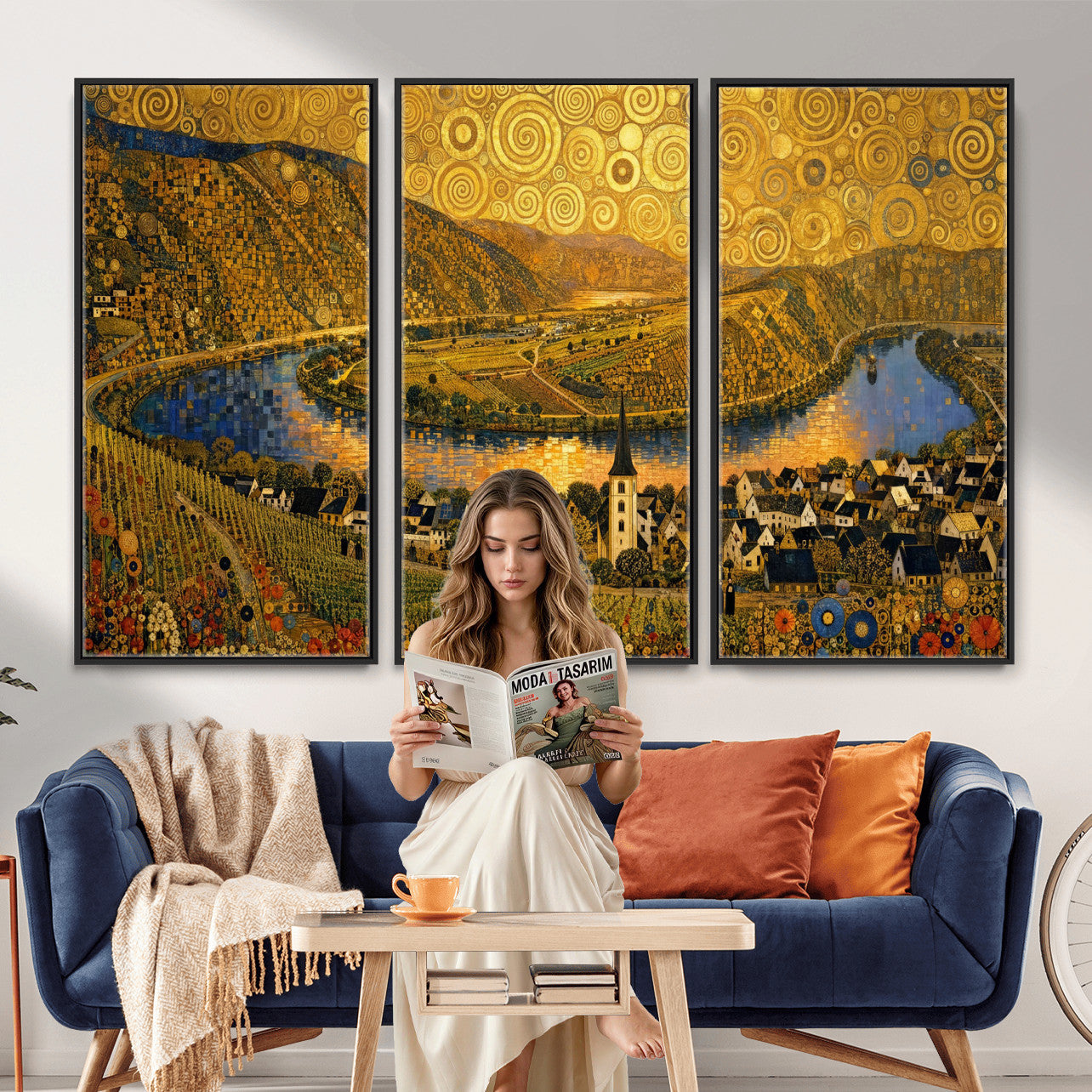 33713008-MGV-CV-36X24 - Gustav Klimt Style Mosel City Wall Art Canvas Print