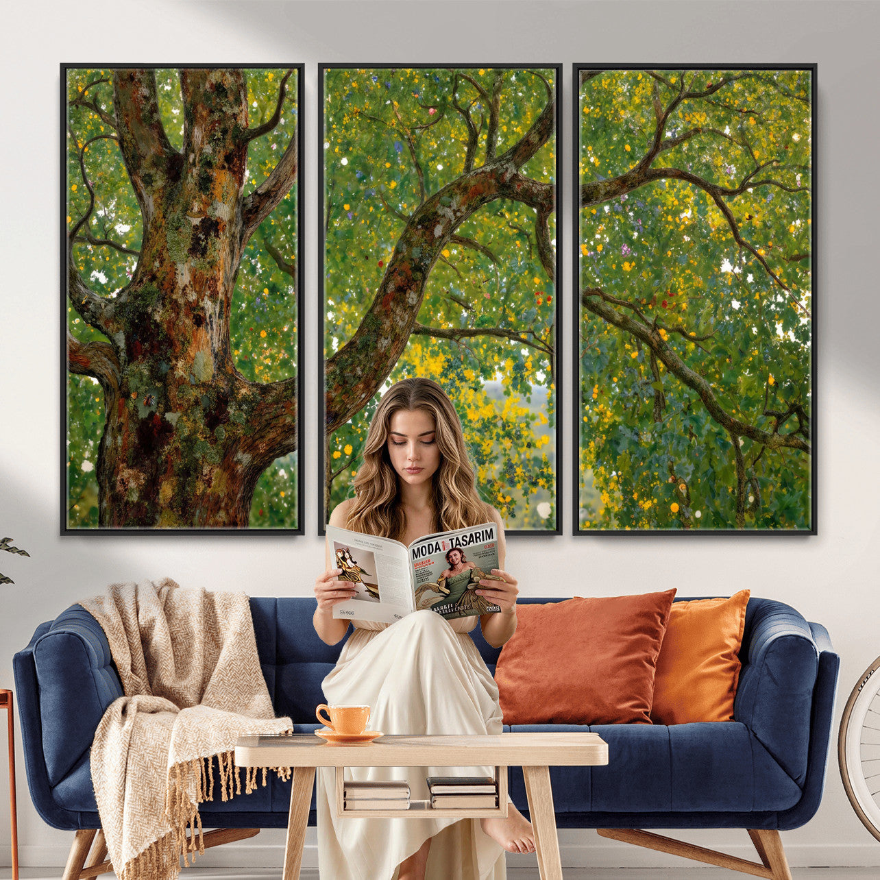 23663535-MGV-CV-36X24 - Vintage Summer Forest Green Tree Wall Art Canvas Print, Lush Leaves Impressionist Painting Print