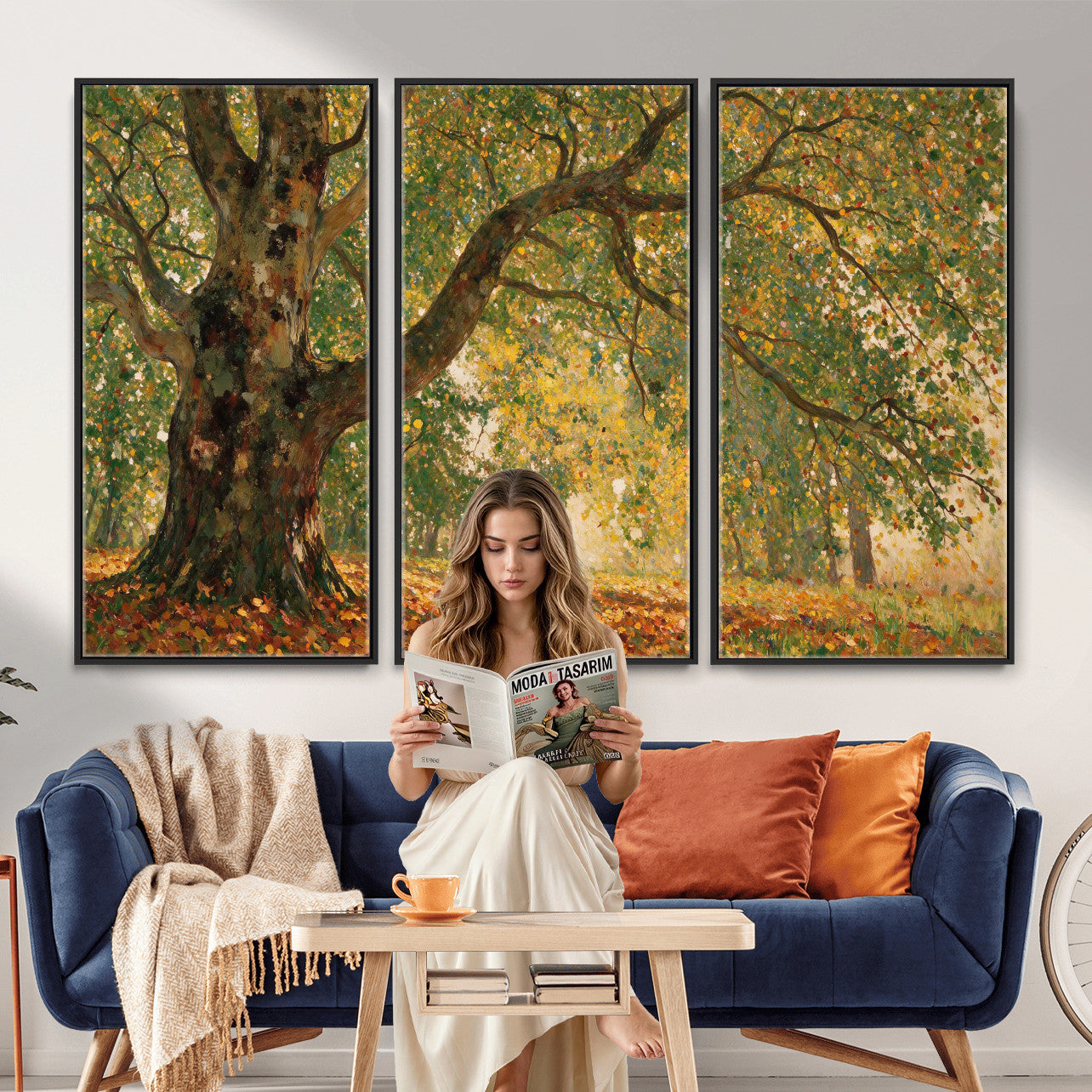 52555601-MGV-CV-36X24 - Claude Monet Style The Bodmer Oak Fontainebleau Forest Wall Art Canvas Print, Autumn Landscape Painting Print