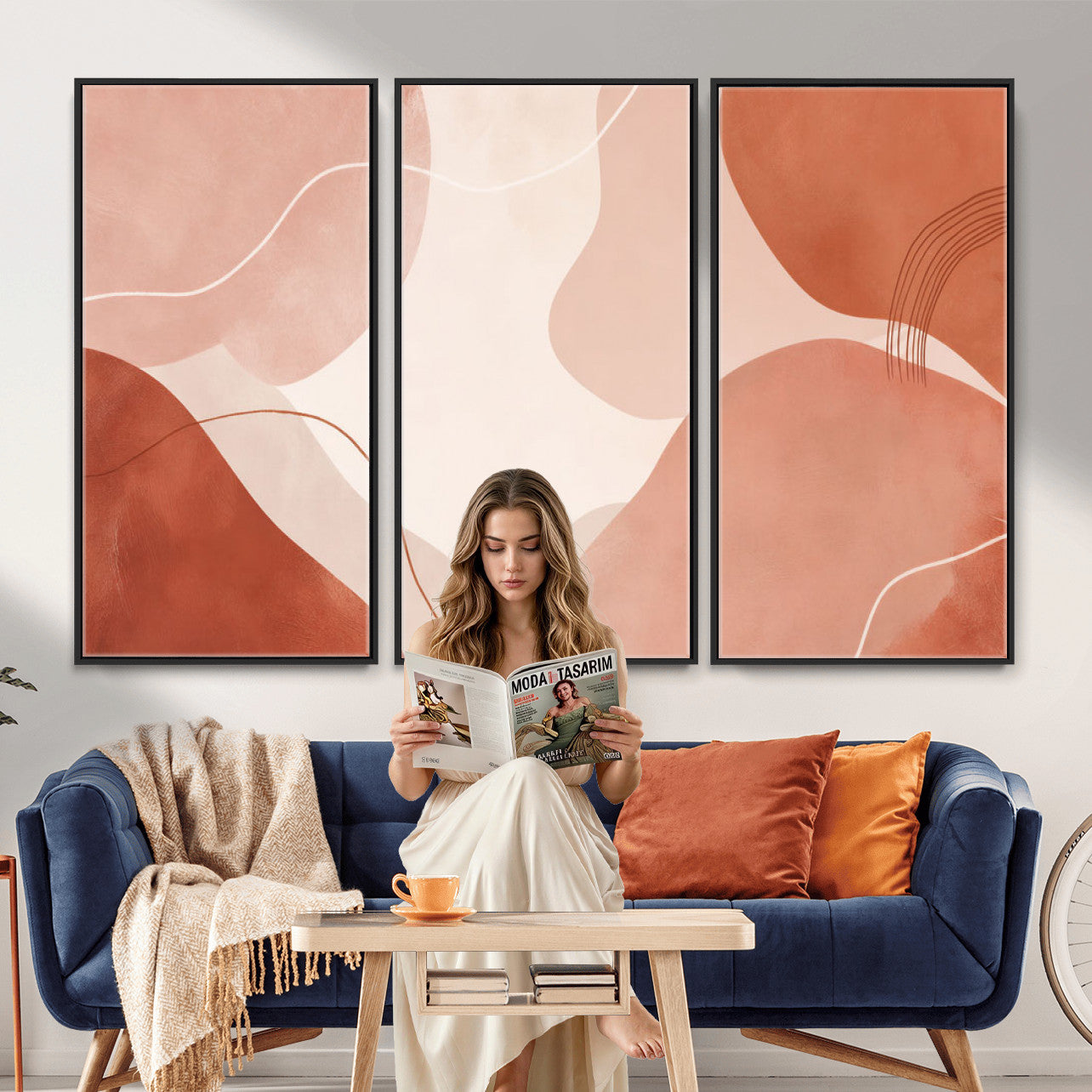 17685421-MGV-CV-36X24 - Abstract Boho Terracotta Wall Art Canvas Print, Mid Century Minimalist Painting Print