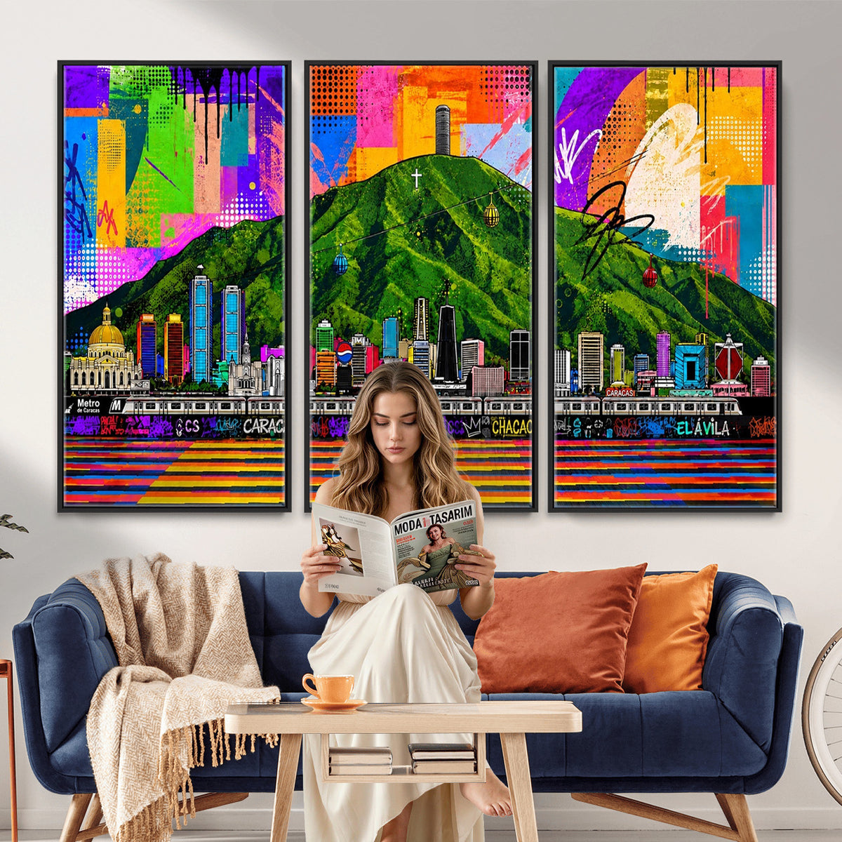 86696255-MGV-CV-36X24 - Mount Ávila, Caracas, Venezuela Wall Art Print by Artist Yorlette - Graffiti Caracas Skyline Canvas Art, Colorful Street Artwork - Venezuela El Avila Poster Print