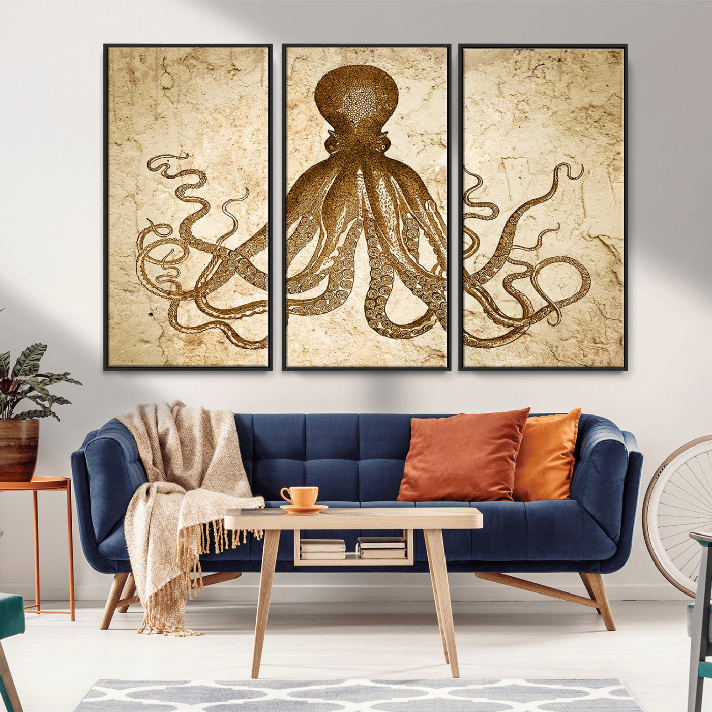96154-MGV-CV-36X24-Sepia Octopus Wall Art Abstract Animal Canvas Print
