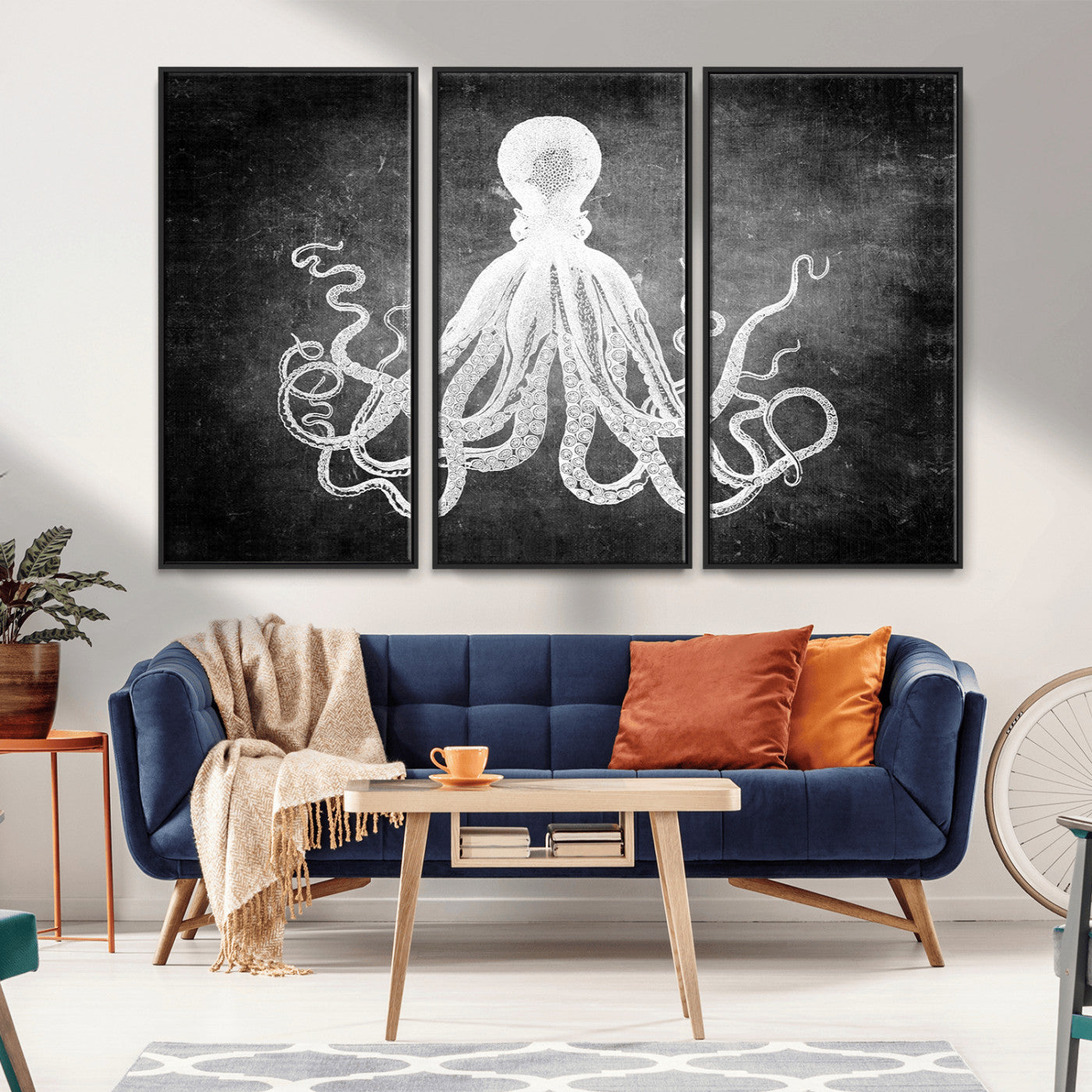-Black White Octopus Wall Art Canvas Print