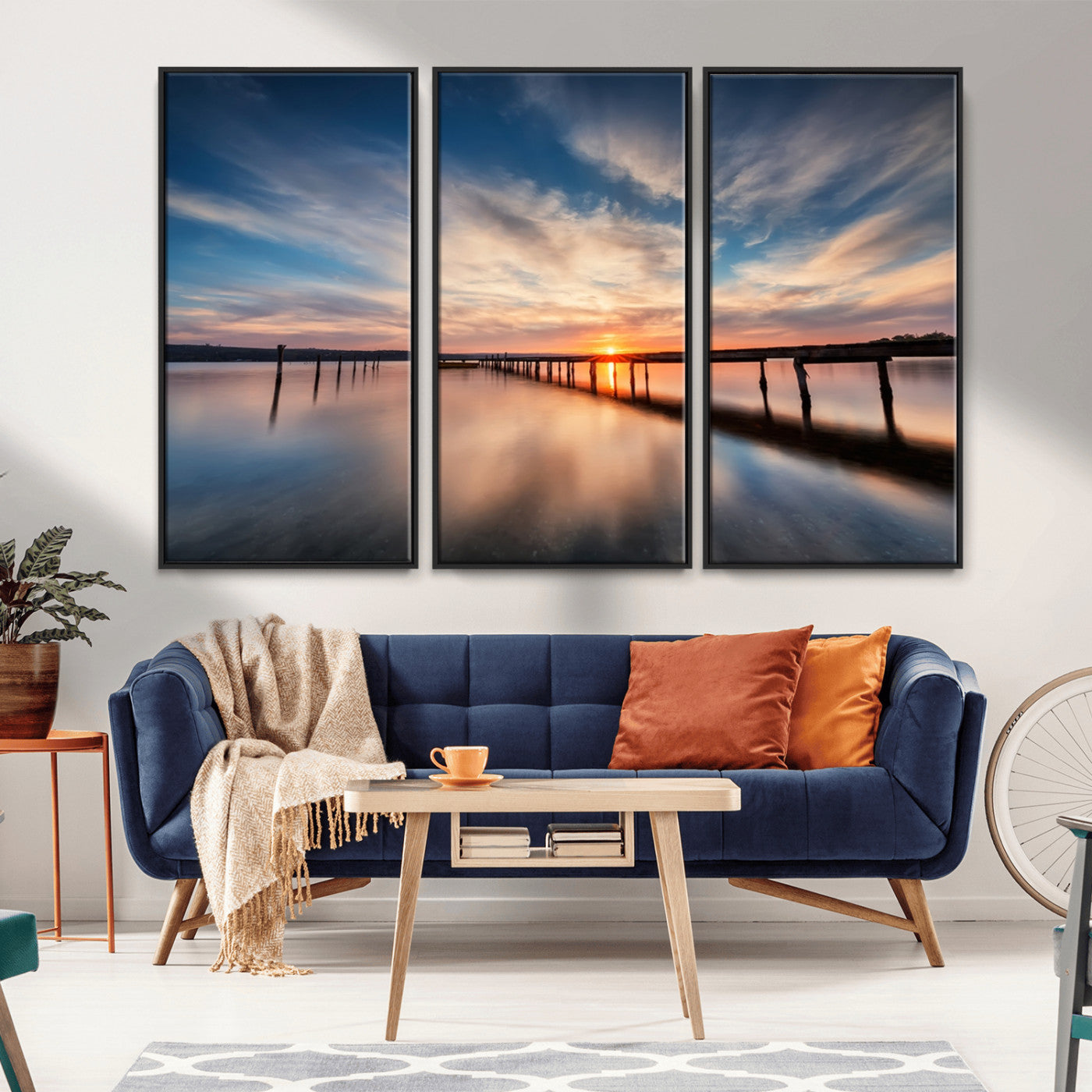 39967-MGV-CV-36X24-Wooden Pier on Seascape and Sunset Wall Art Canvas Print