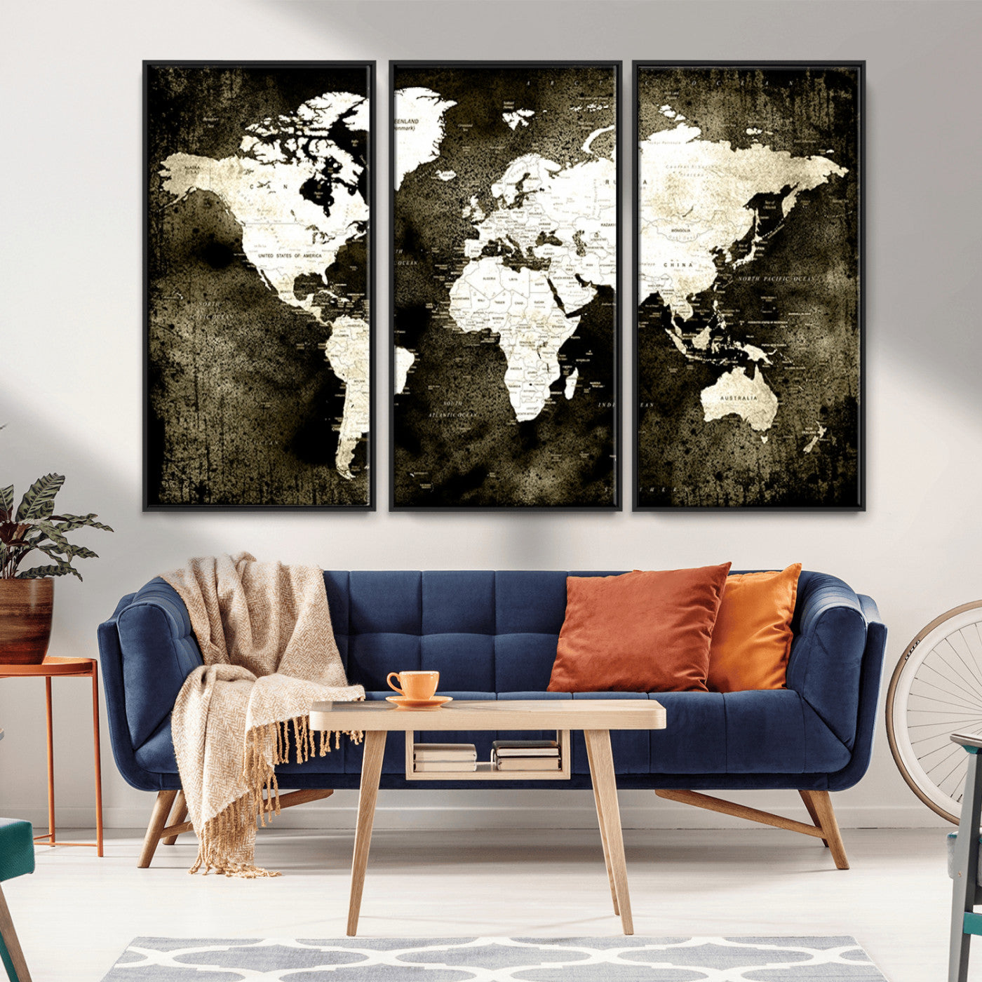 66737-MGV-CV-36X24-Vintage World Map Canvas Wall Art – Framed Push Pin Travel Map for Home and Office Decor, Rustic Wall Artwork for Travelers
