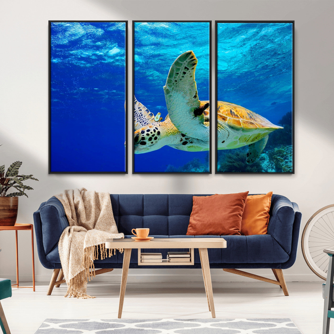 16292-MGV-FC-60X40-3P_Black-Sea Turtle Wall Art Canvas Print, Sea life in the Ocean Wall Art Printing