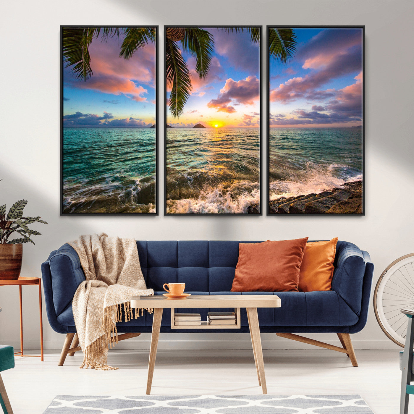 -Framed Tropical Sunset Art Canvas Print