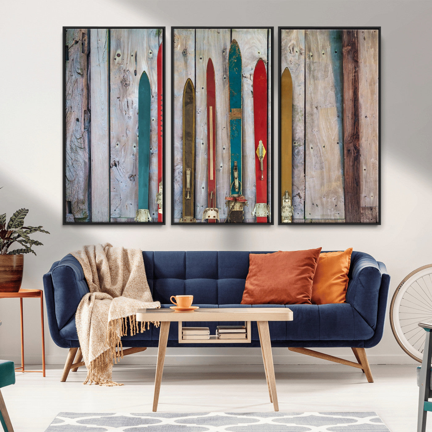 -Vintage Wooden Weathered Ski's in Front of an Old Barn Wall Art Canvas Print for Farmhouse, Cabin