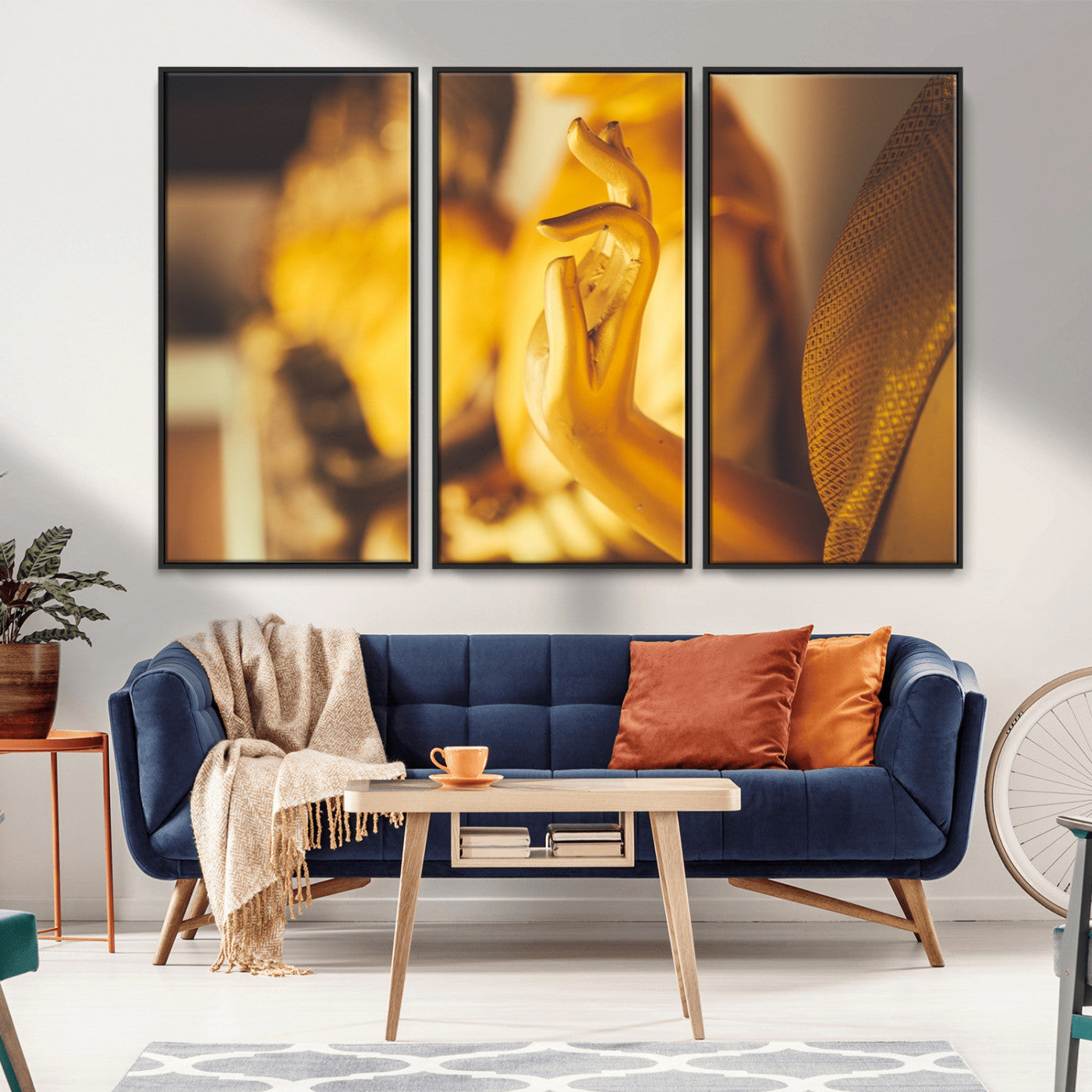 30728-MGV-FC-48X32-3P_Black-Gold Buddha Statue Hands Wall Art Canvas Print