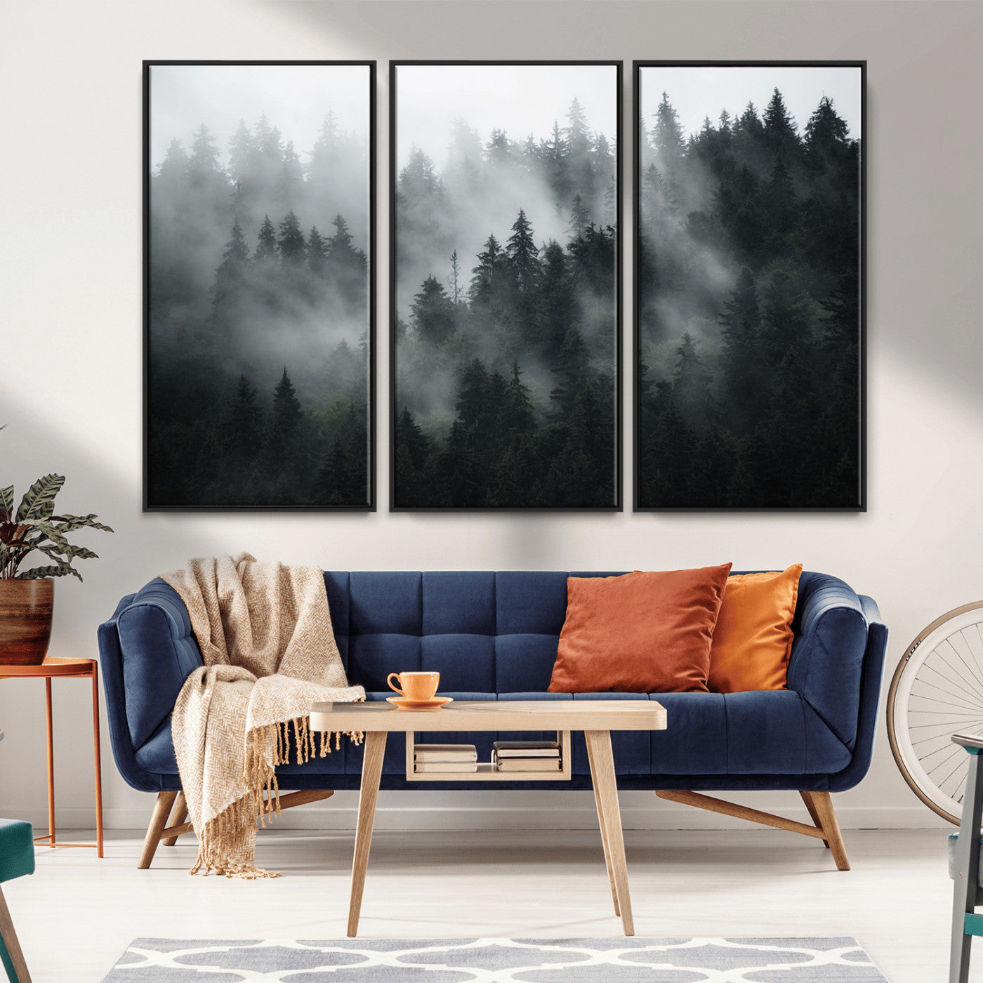 52359-MGV-CV-36X24-Foggy Forest Wall Art Canvas Print | 3 Panel Large Misty Landscape for Dining Room, Office, or