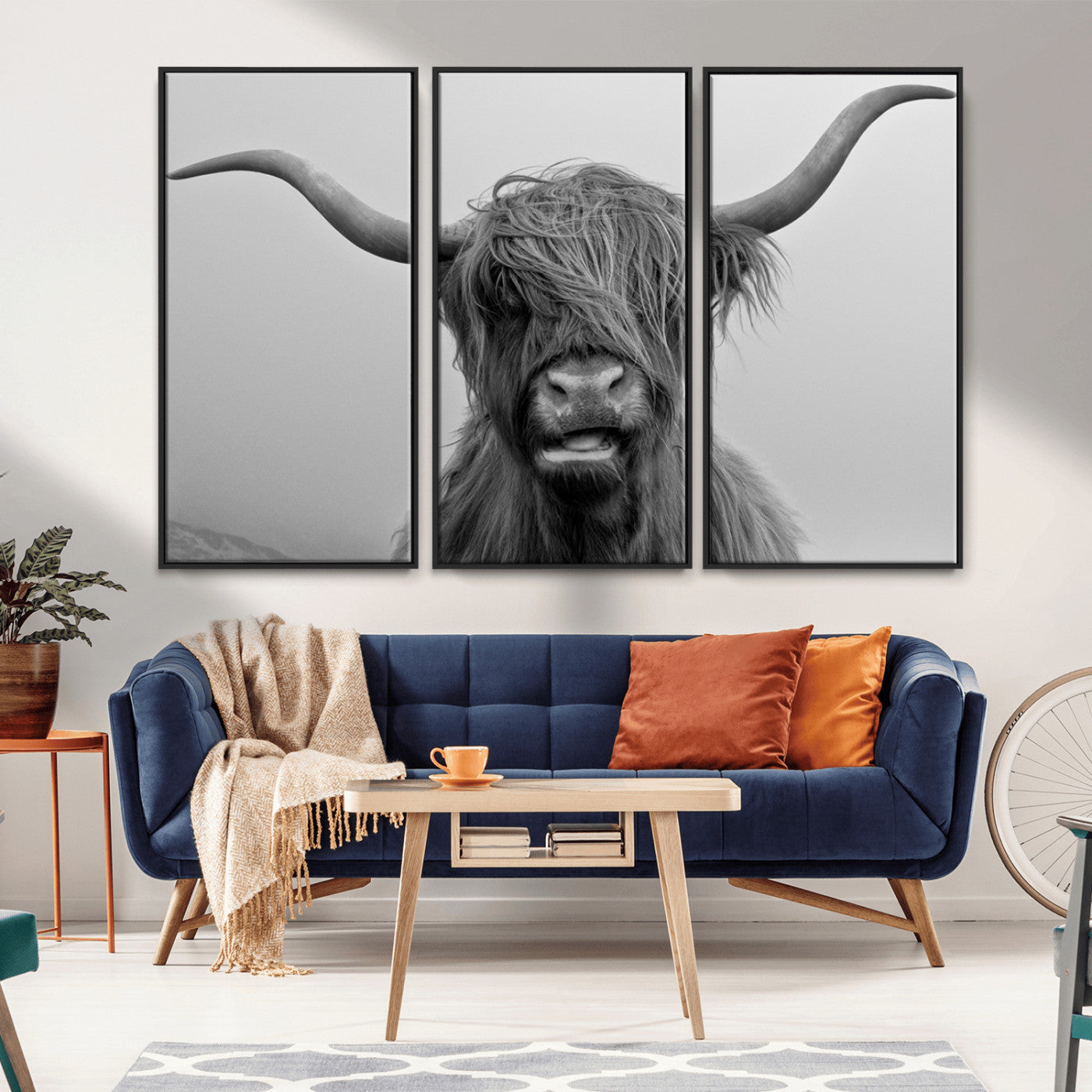 -Texas Cow Wall Art Canvas, Texas Longhorn Cattle Canvas Print