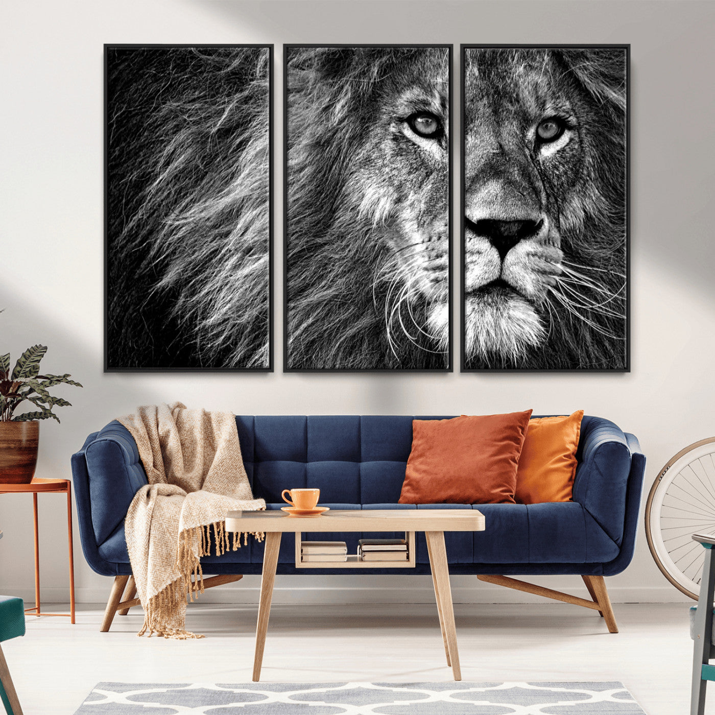 -Black and White Lion Canvas Wall Art Print – Wildlife Portrait Artwork for Home, Office, Living Room, Guest Room