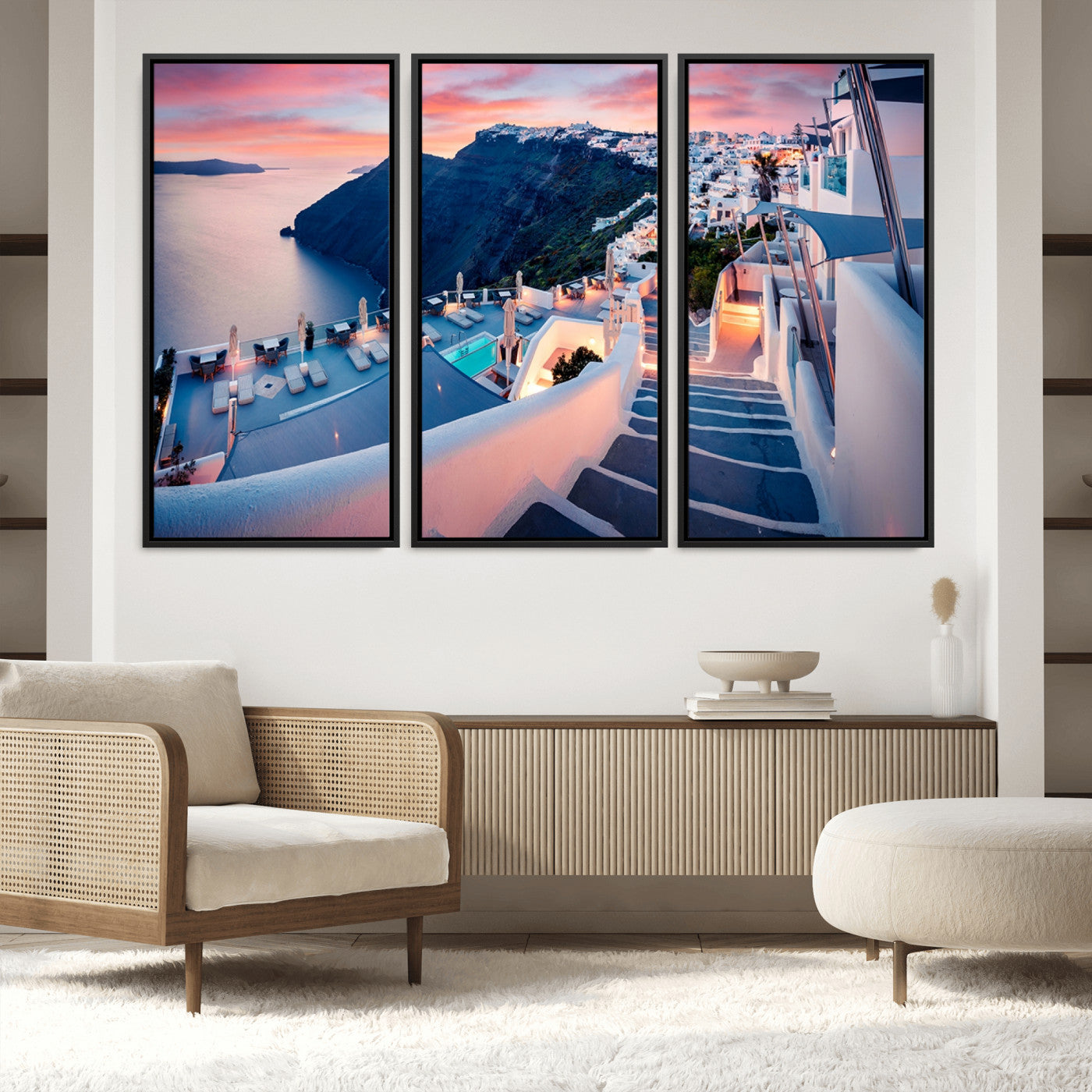 65067-MGV-FC-48X32-3P_Black-Greece Santorini Wall Art Landscape Canvas Print