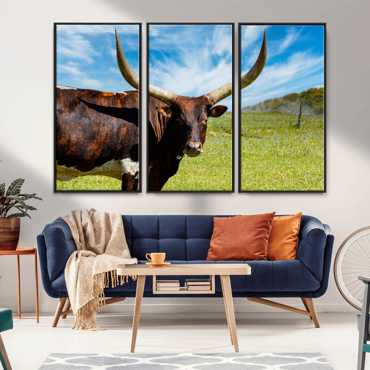 -Longhorn and Cow Wall Art, Country Cow Wall Decor Canvas Print