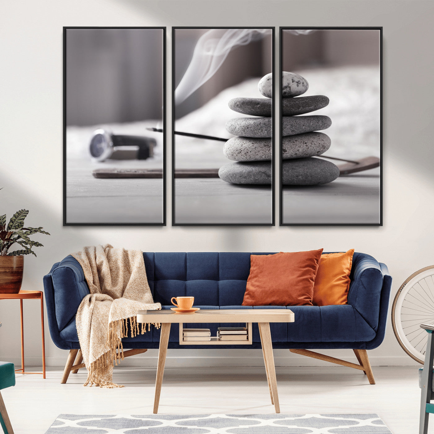 -Burning Incense and Zen Stones Buddhism Wall Art, Zen Stones Wall Art Canvas Print