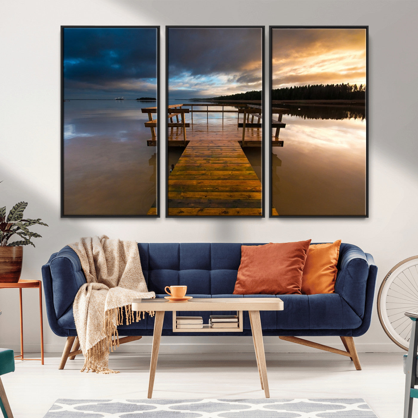 -Serene Lake Pier at Sunset Canvas Print | Landscape Canvas Print | Ready to Hang and Framed Wall Art