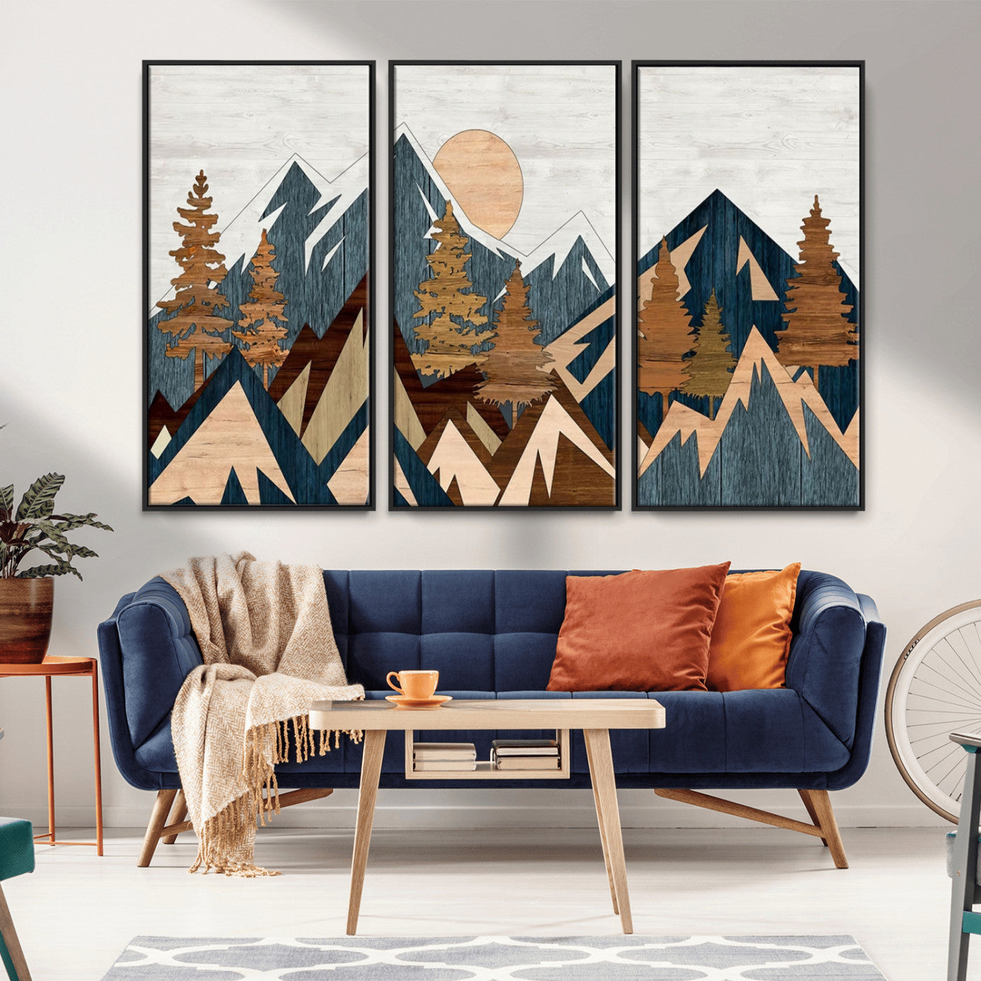 91467-MGV-CV-36X24-Abstract Wood Panel Effect Mountain Range Top Wall Art Canvas Print