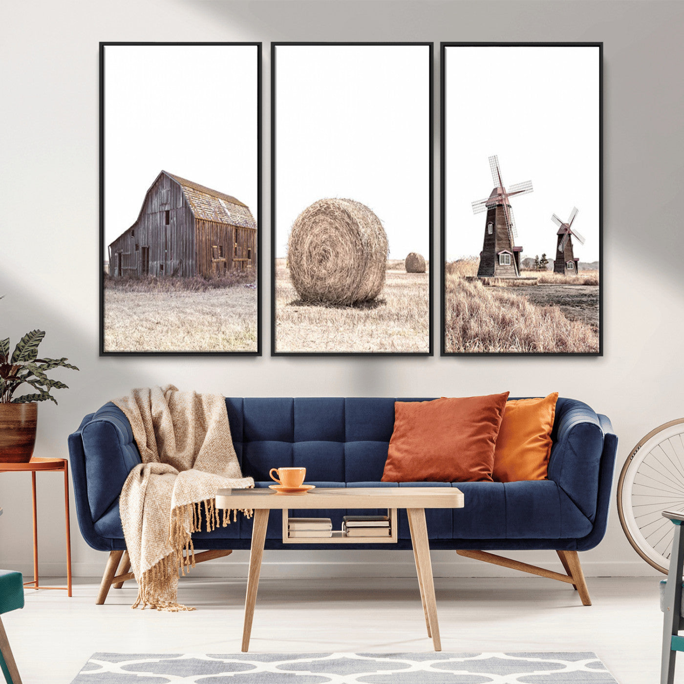 94971-MGV-CV-36X24-Farm Prints Set, Set of 3 Farmhouse Wall Art, Country House Decor, Barn Print, Wheat Print,