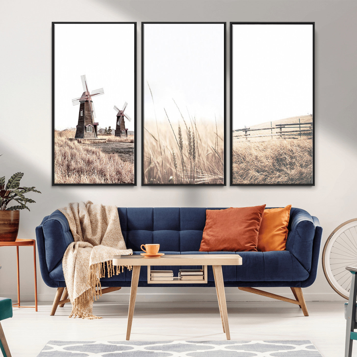 56649-MGV-CV-36X24-Farm Prints Set, Set of 3 Farmhouse Wall Art, Country House Decor, Barn Print, Wheat Print,
