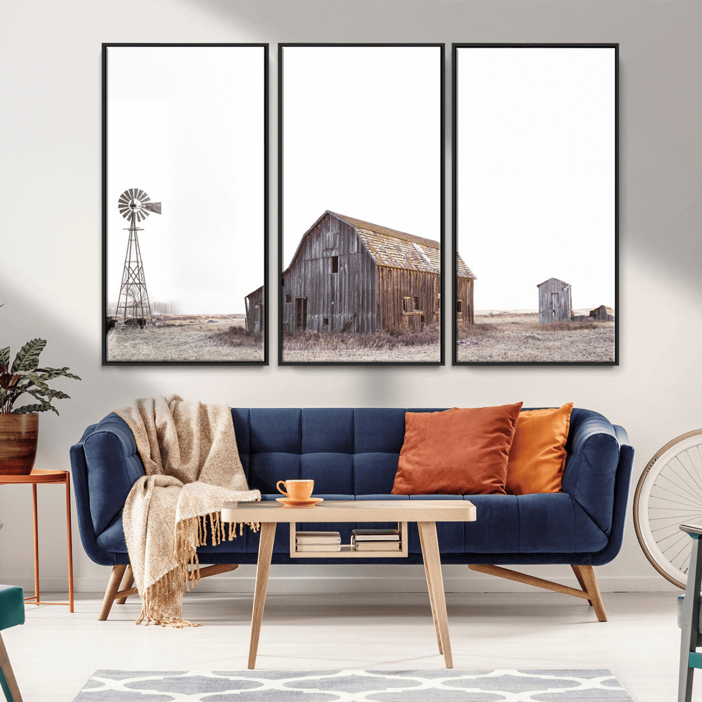-Set of 3 Rustic Farmhouse Wall Art Prints – Country Barn, Wheat Field, and Farm Landscape for Cozy