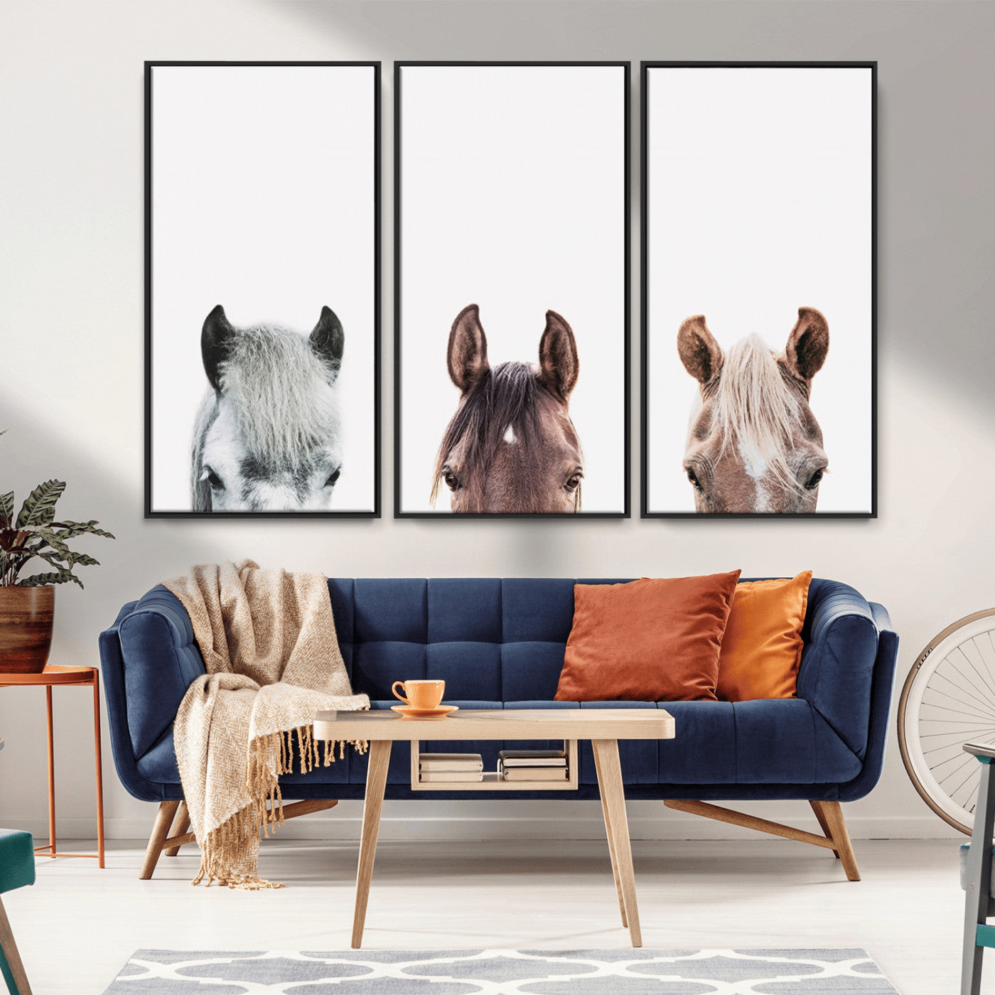 -Horse Wall Art - Minimalist Horse Triptych Wall Art – Modern 3-Panel Giclée Canvas Featuring Horse