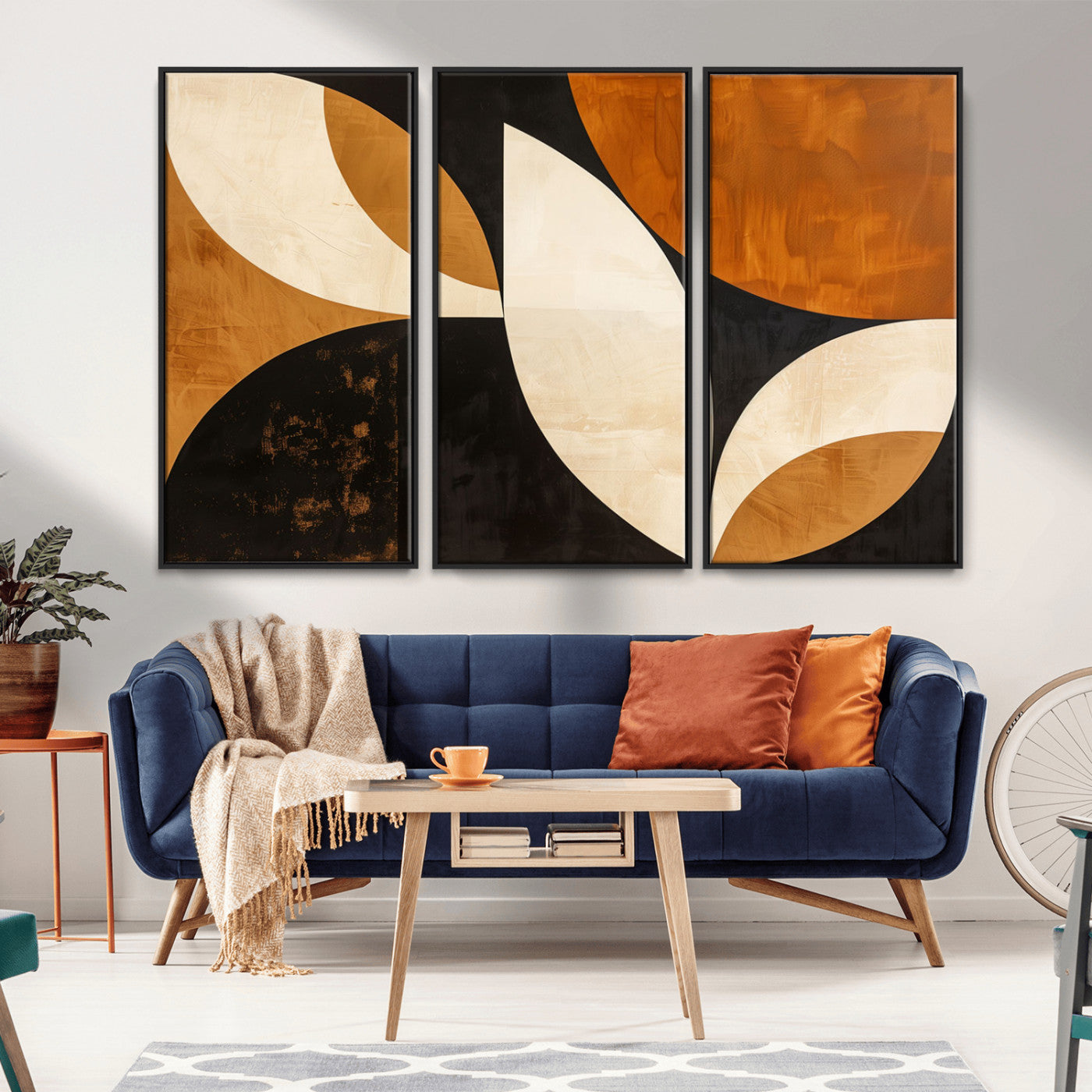 21251-MGV-FC-48X32-3P_Black-Geometric Abstract Wall Art Canvas Print, Mid Century Modern Wall Art Print