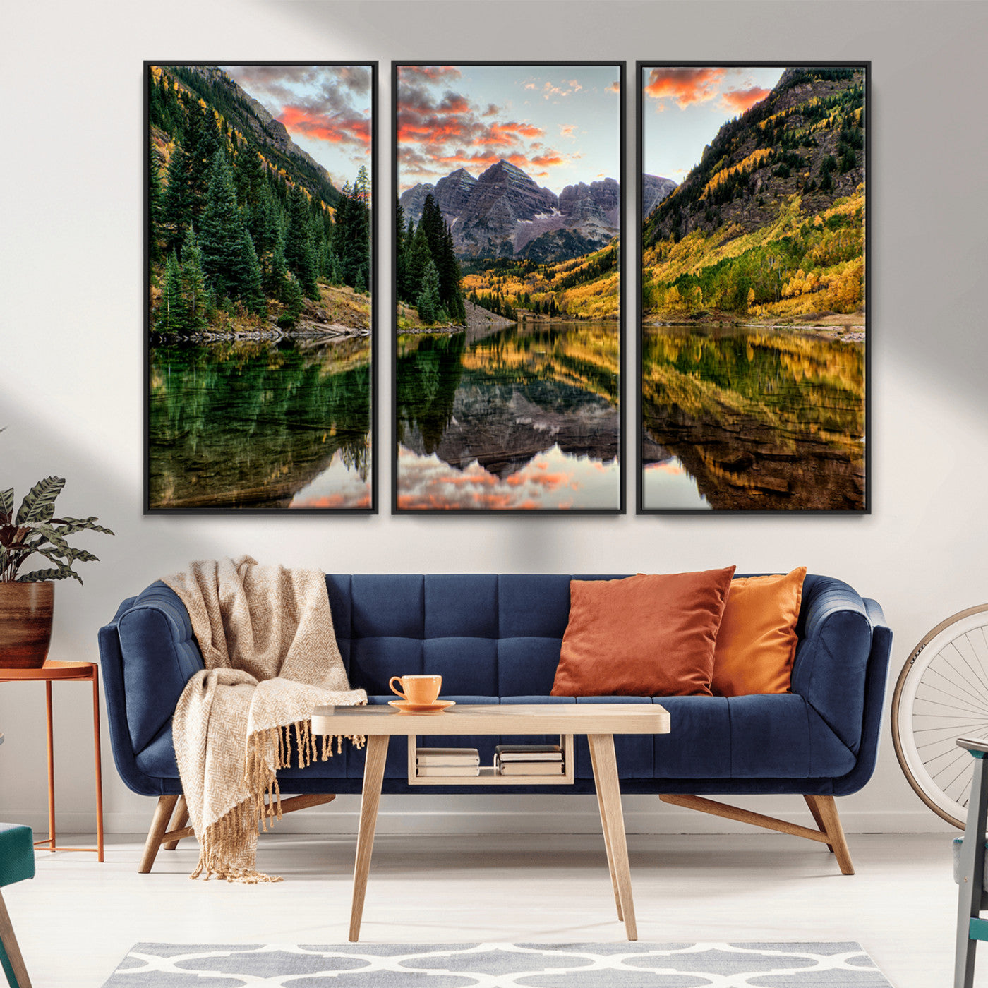14376-MGV-CV-36X24-Maroon Bells Wall Art - Scenic Canvas Print of Maroon Bells in Autumn for Elegant Home or Office