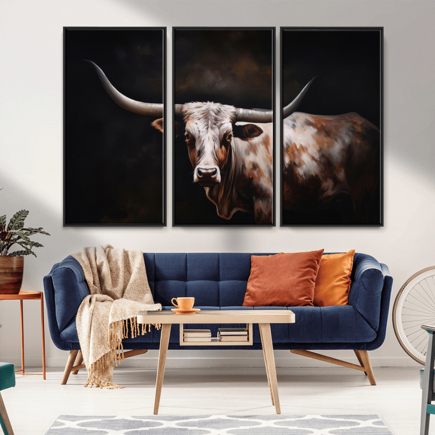 -Texas Longhorn Wall Art Canvas Print | Western Ranch Decor | Bold Rustic Cattle Artwork | Ready to