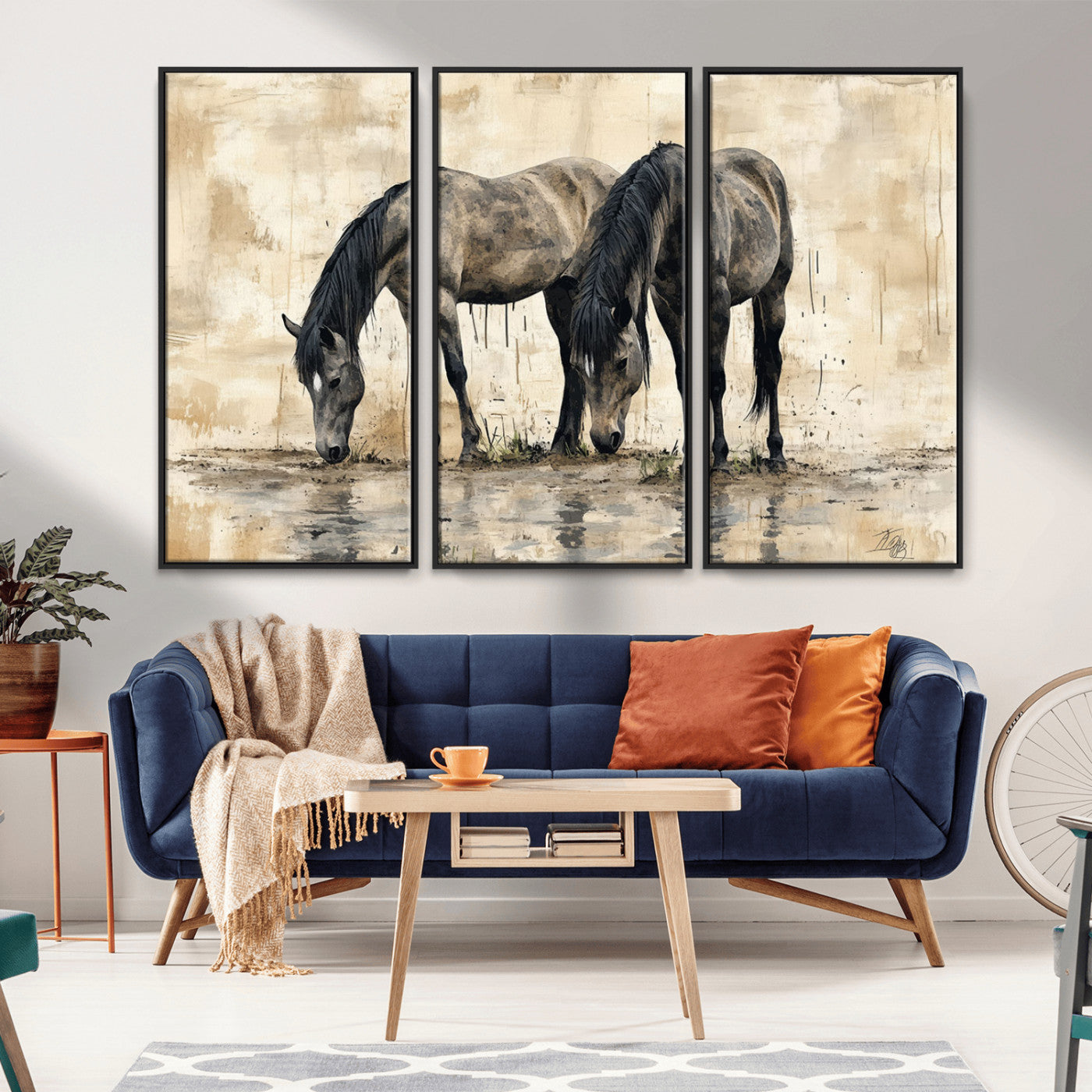 -Chinese Style Abstract Black Horses Wall Art Canvas Print - Abstract Horse Wall Art Canvas Print