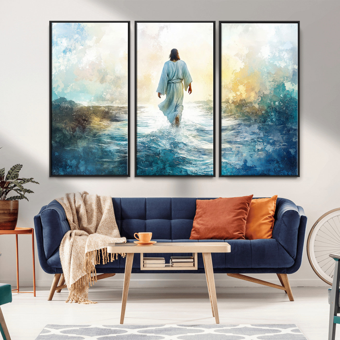 -Watercolor Jesus Walking on Water Canvas Print, Christian Wall Art, Jesus Christ Walking